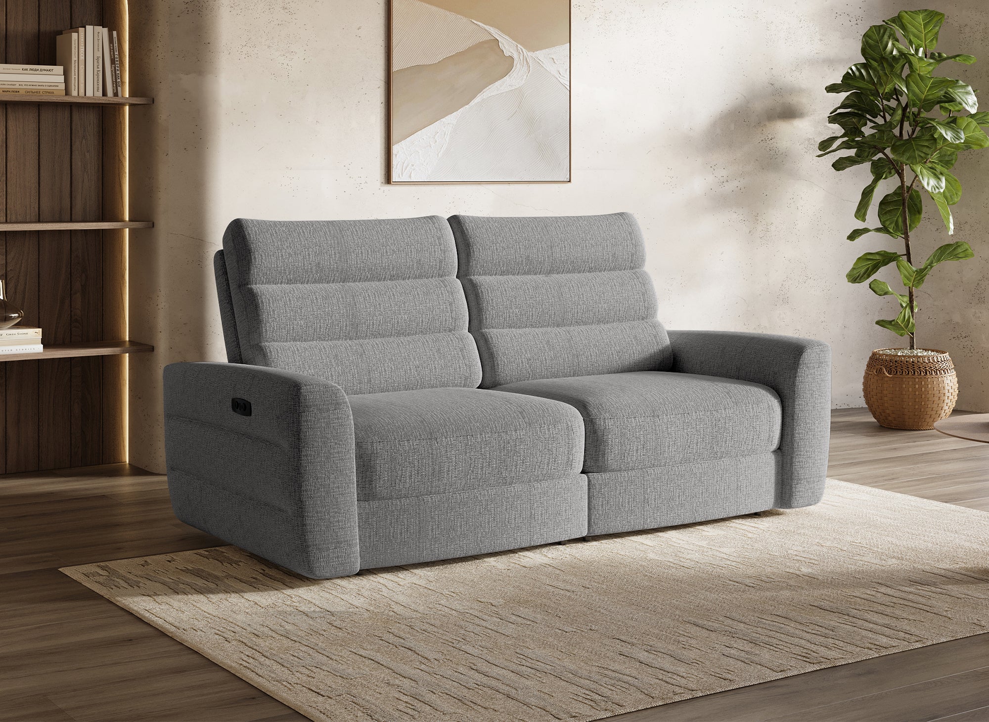 Divano relax elettrico 3 posti in tessuto French terry grigio DAVY