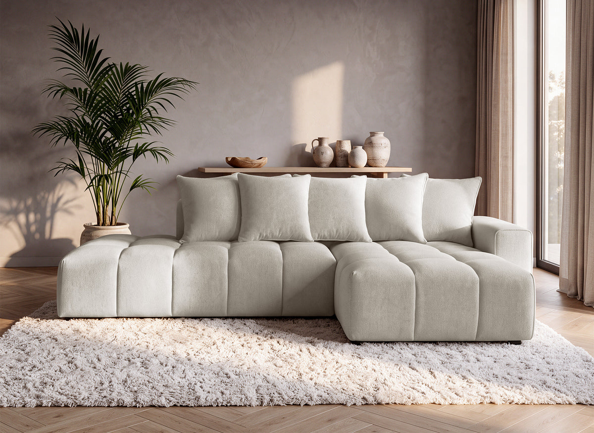 Divano angolare in tessuto strutturato beige CLARISSE - Angolo destro