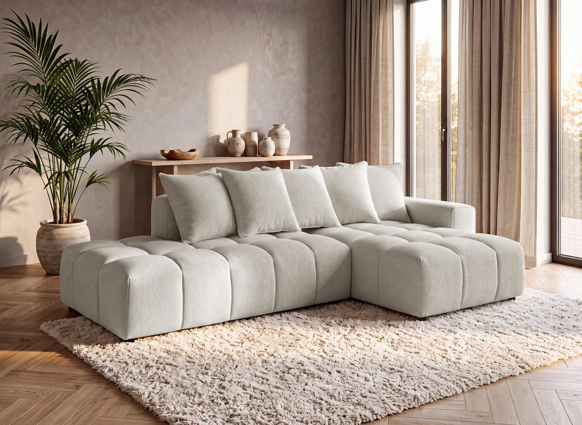 Divano angolare in tessuto strutturato beige CLARISSE - Angolo destro
