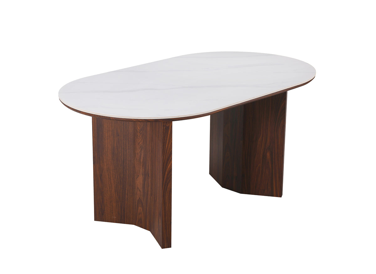 Tavolo da pranzo per 6 persone in ceramica beige e legno di noce 160 cm AMANDINE