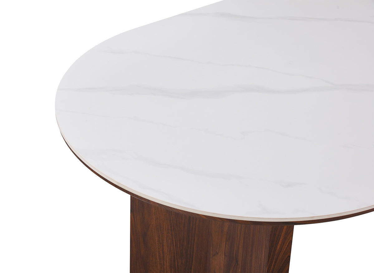 Tavolo da pranzo per 6 persone in ceramica beige e legno di noce 160 cm AMANDINE