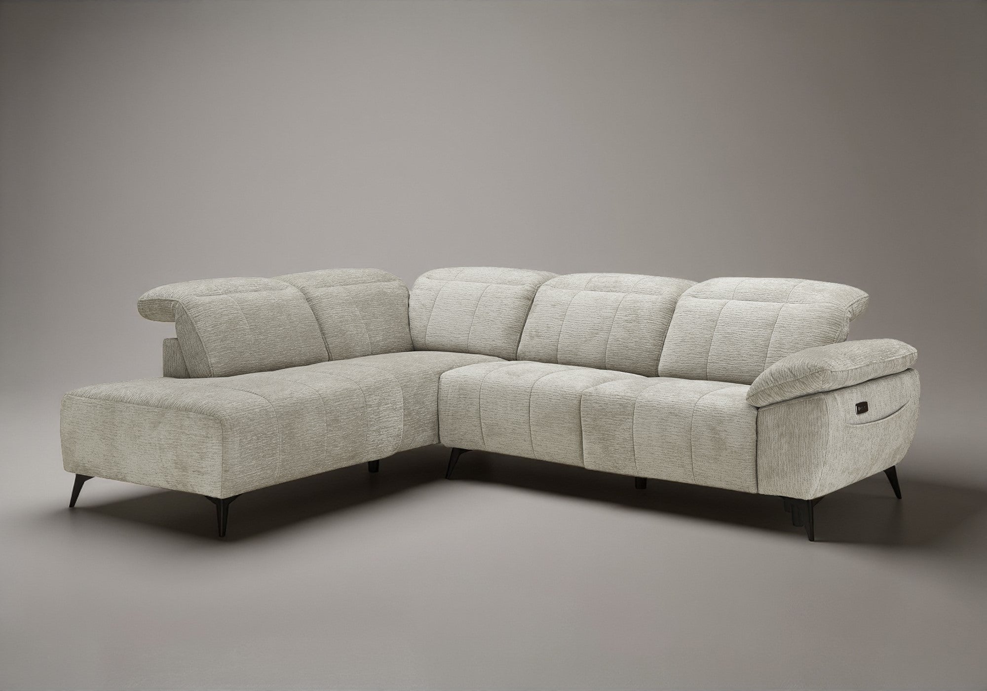 Canapé d'angle relax électrique en velours chiné beige SOLINA - Angle gauche