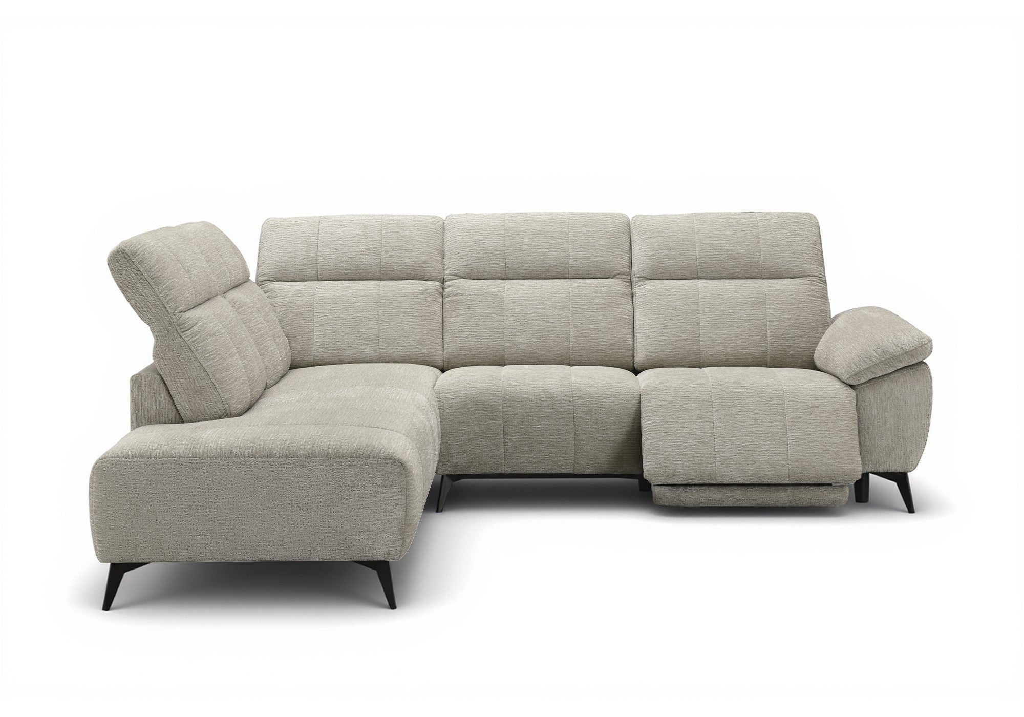 Canapé d'angle relax électrique en velours chiné beige SOLINA - Angle gauche