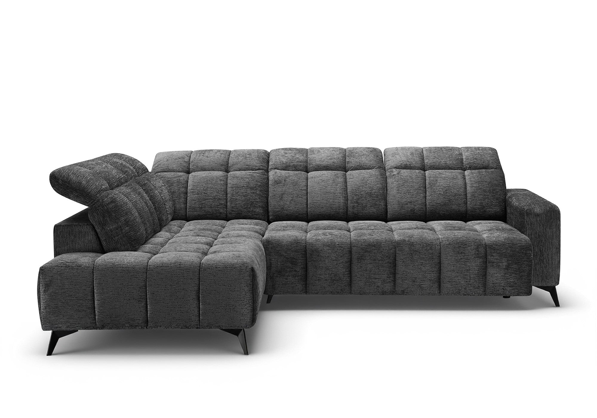 Divano angolare relax elettrico in velluto screziato grigio ALVAR - Angolo sinistro