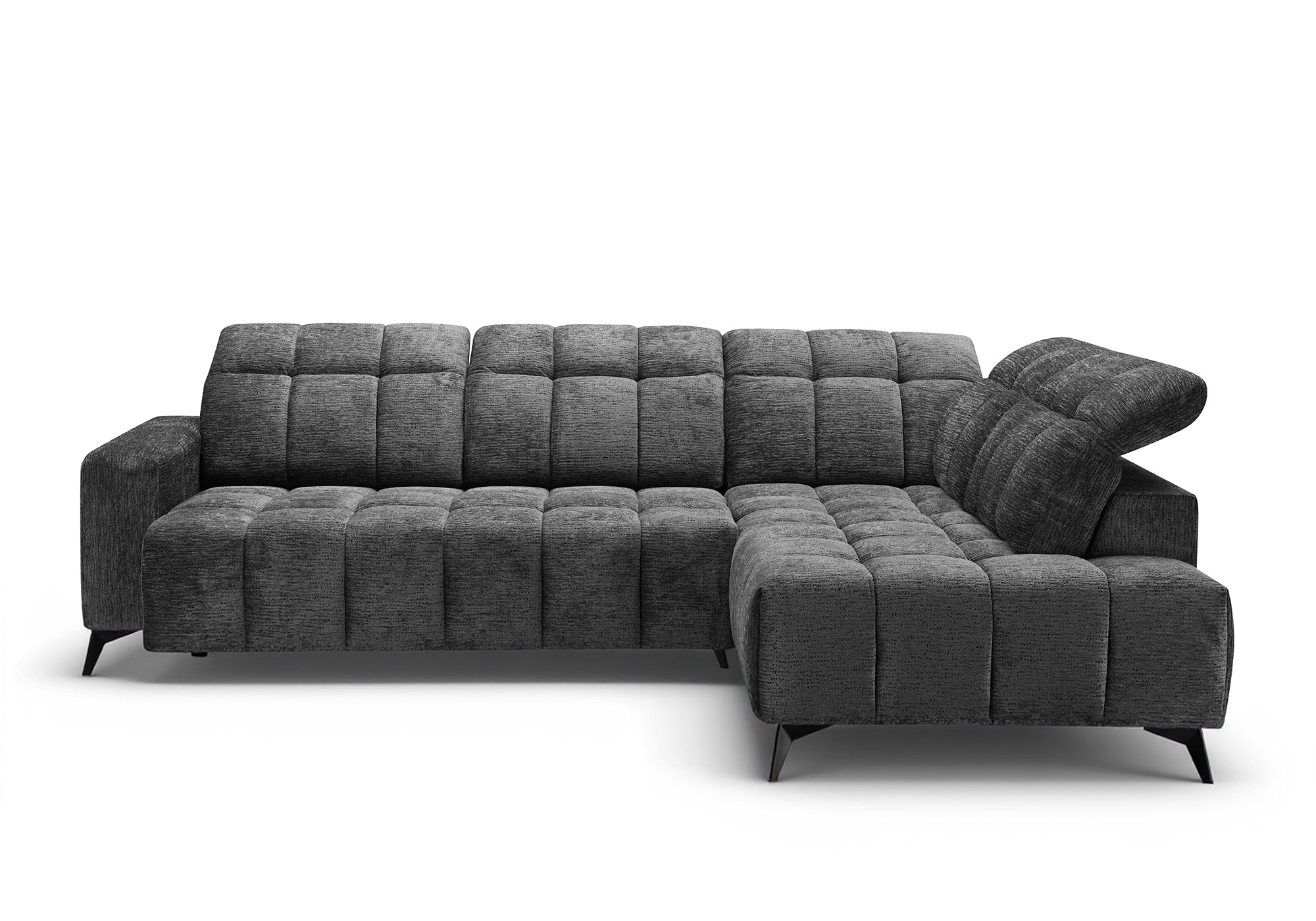 Divano angolare relax elettrico in velluto screziato grigio ALVAR - Angolo retto