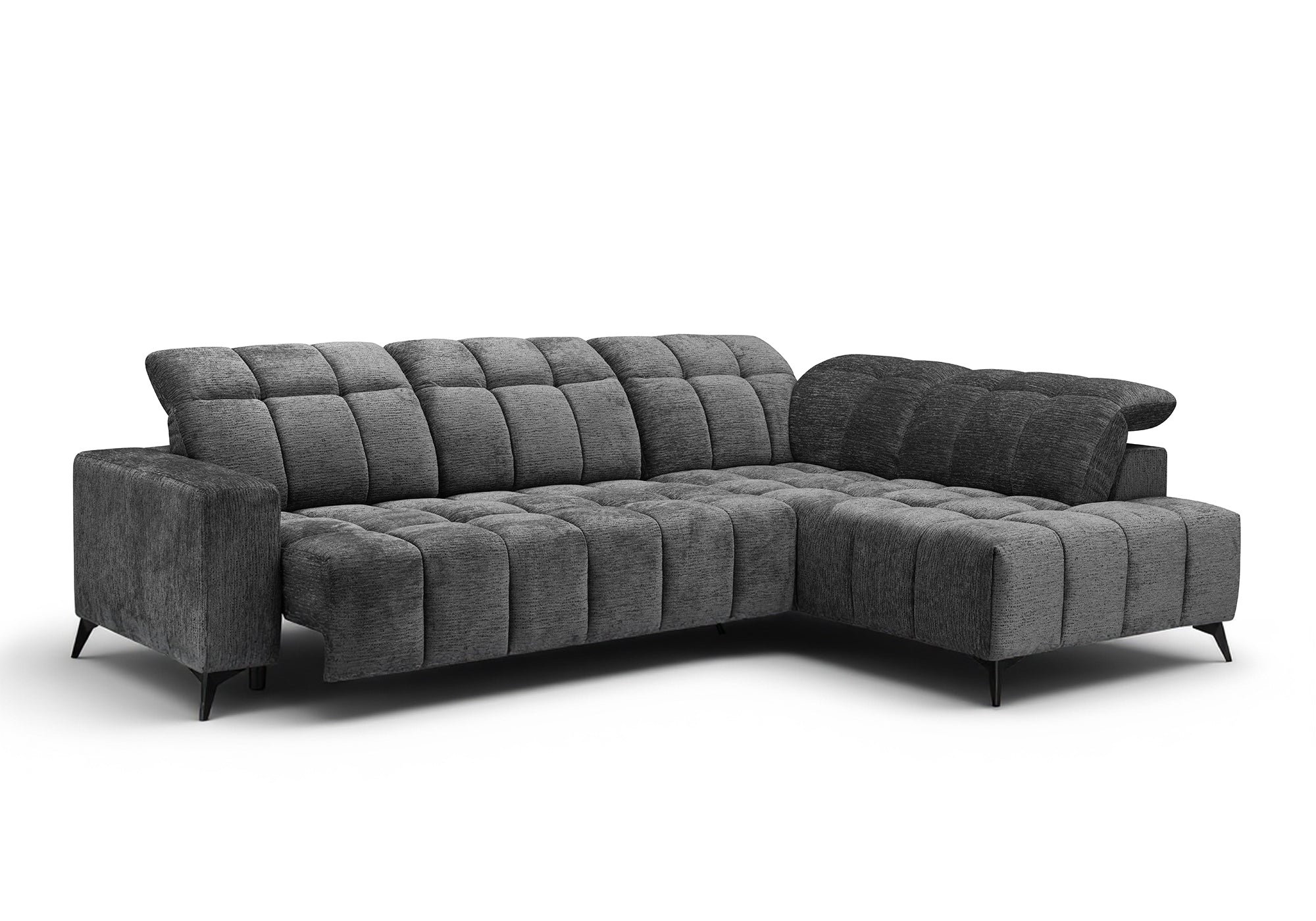 Divano angolare relax elettrico in velluto screziato grigio ALVAR - Angolo retto