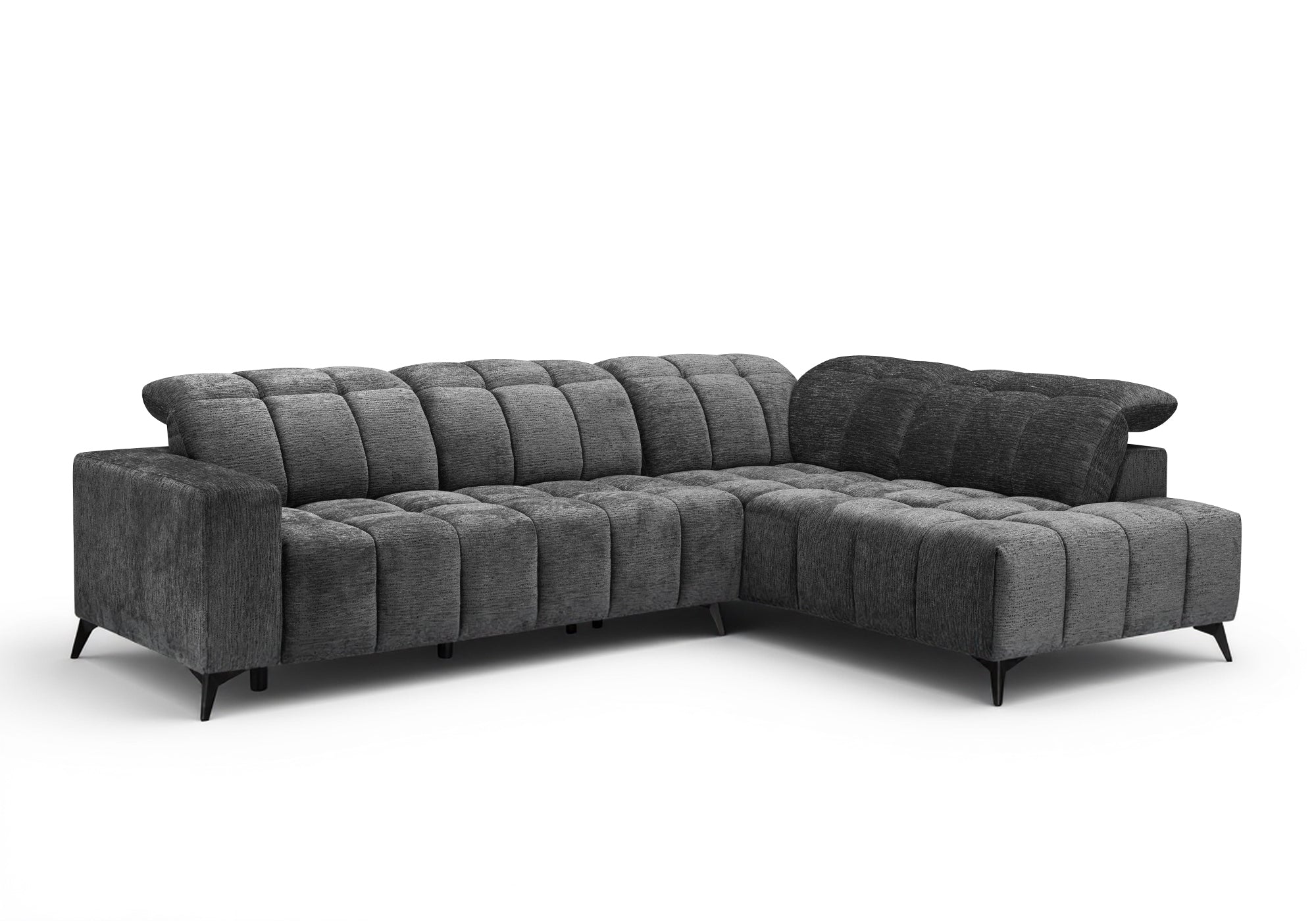 Divano angolare relax elettrico in velluto screziato grigio ALVAR - Angolo retto