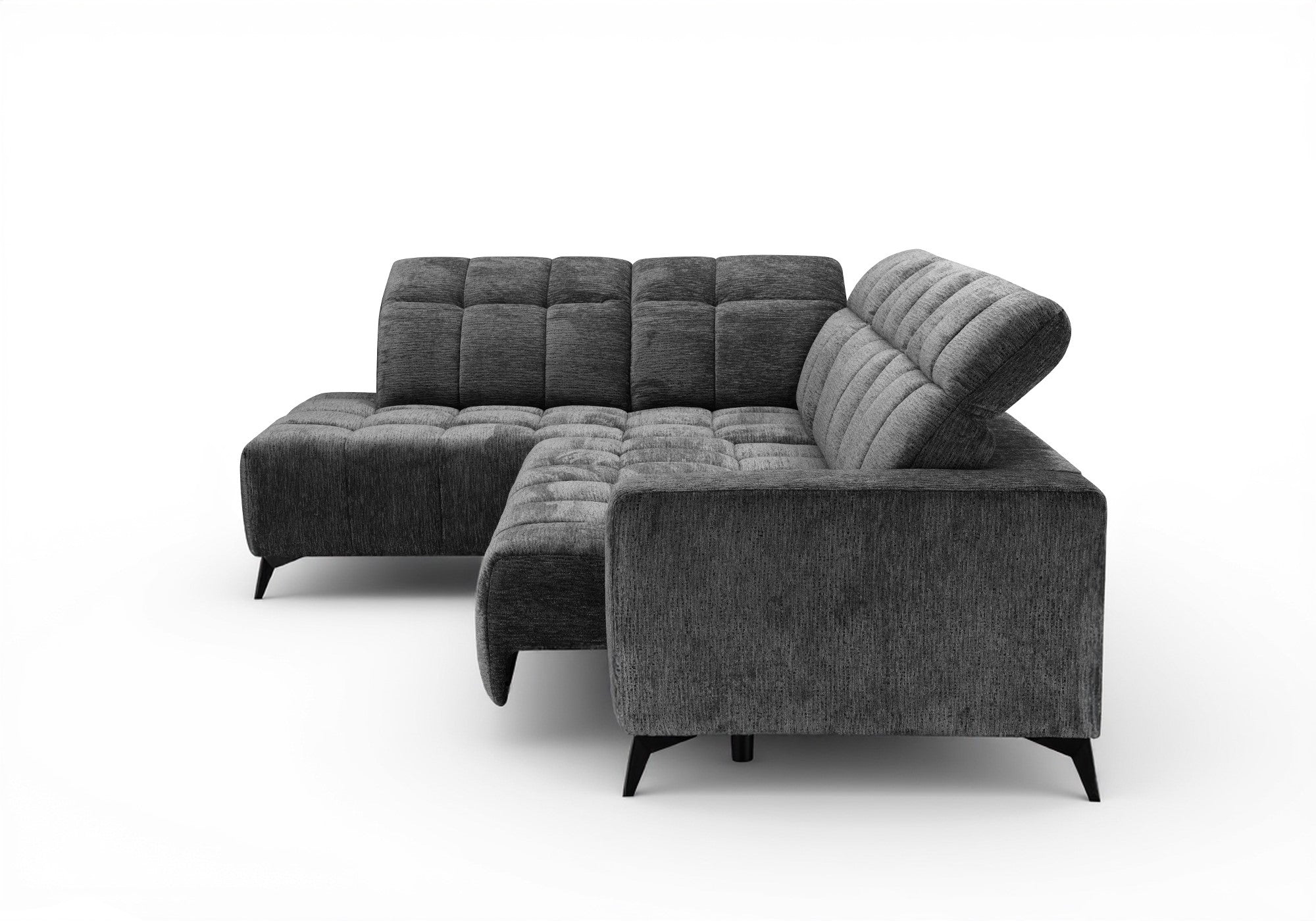 Divano angolare relax elettrico in velluto screziato grigio ALVAR - Angolo sinistro