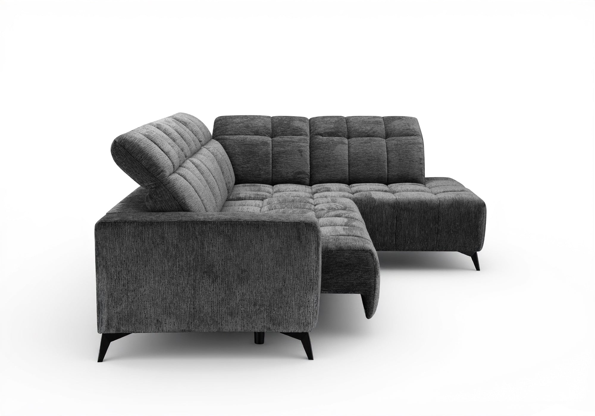 Divano angolare relax elettrico in velluto screziato grigio ALVAR - Angolo retto