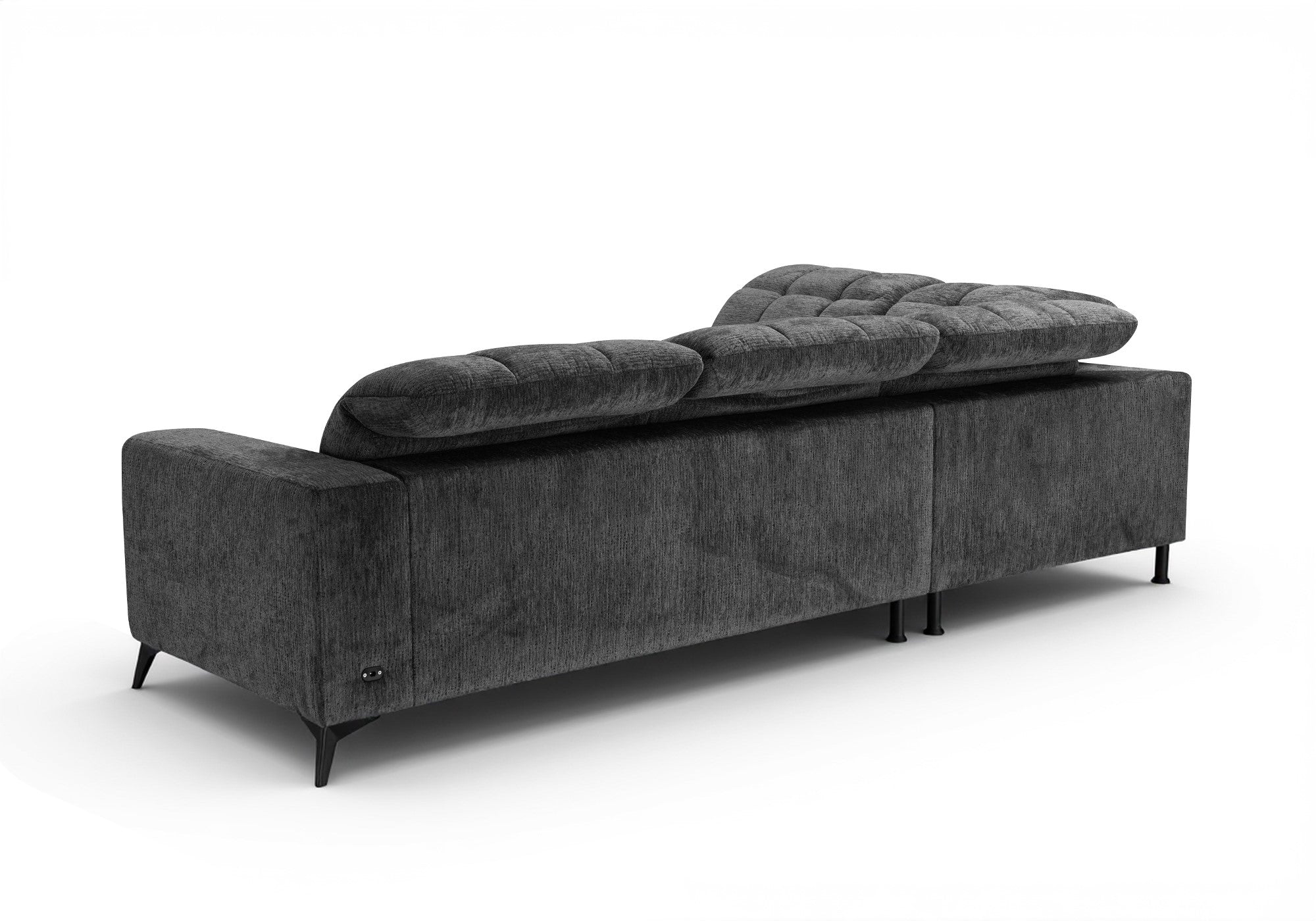 Canapé d'angle relax électrique en velours chiné gris ALVAR - Angle gauche