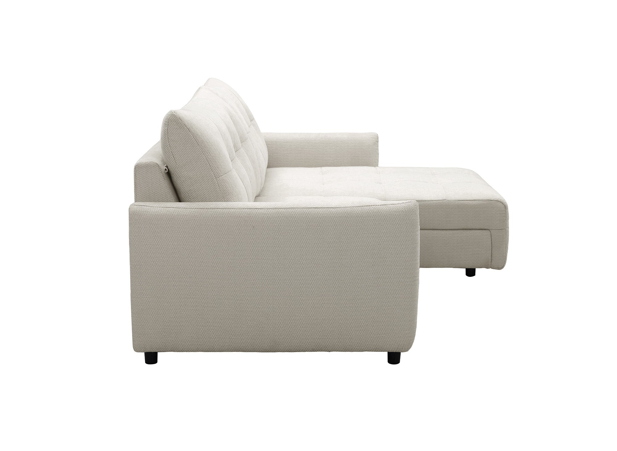 Divano angolare relax reversibile con cassapanca in tessuto strutturato beige KALINKA