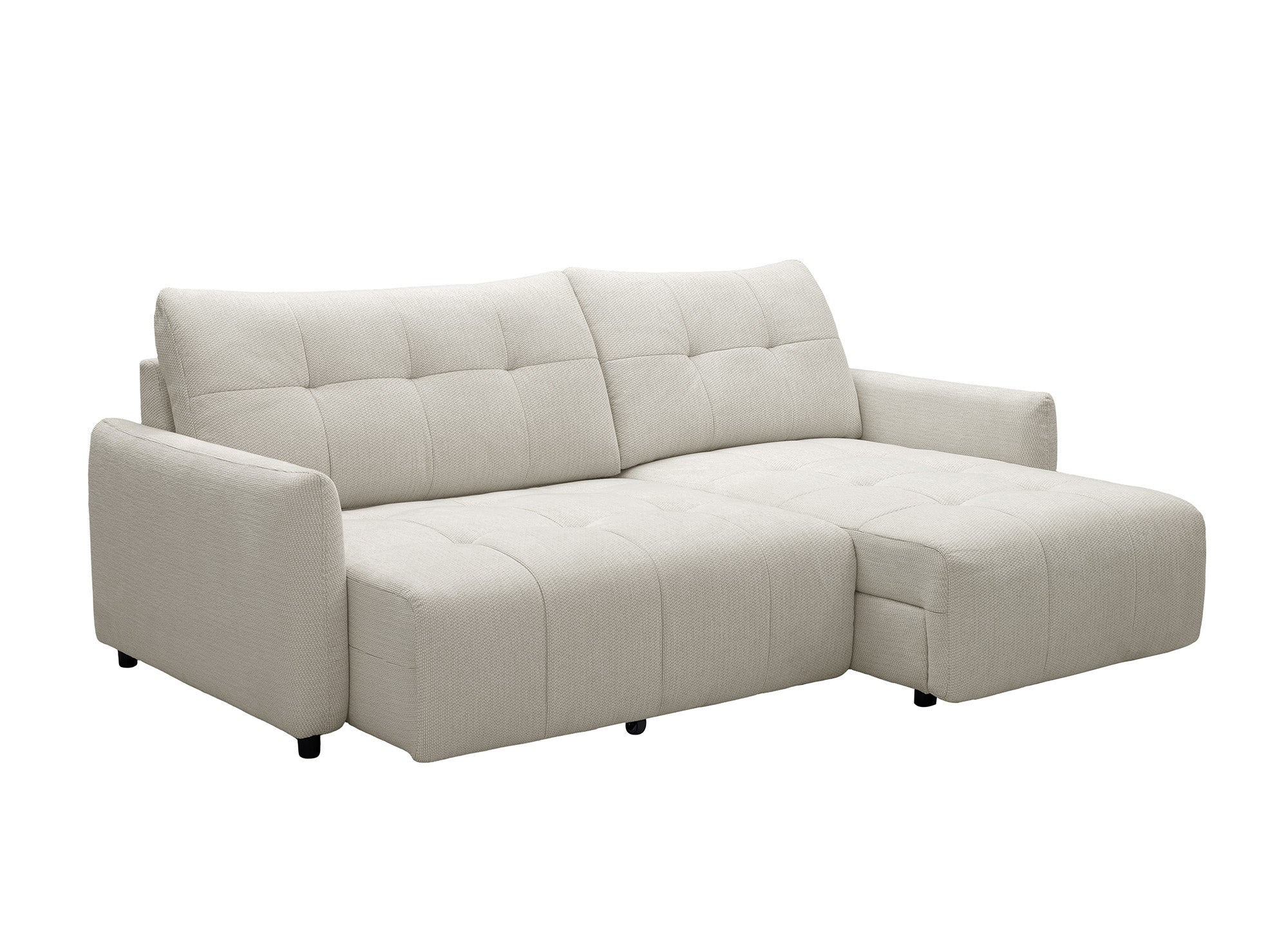 Divano angolare relax reversibile con cassapanca in tessuto strutturato beige KALINKA