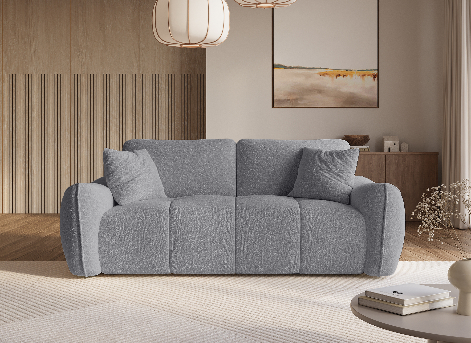 Canapé 3 places en tissu bouclette gris EZRA