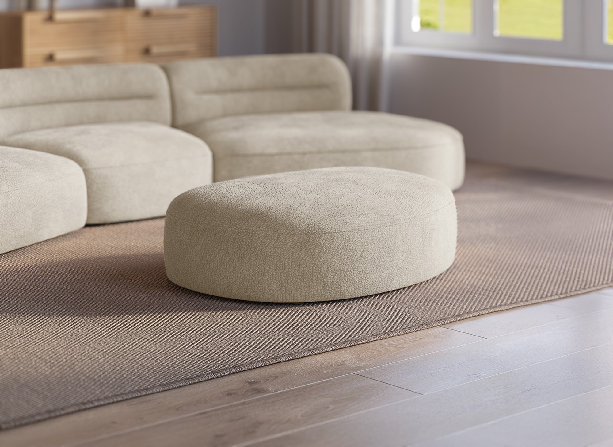 Pouf en velours tissé beige IMENIA