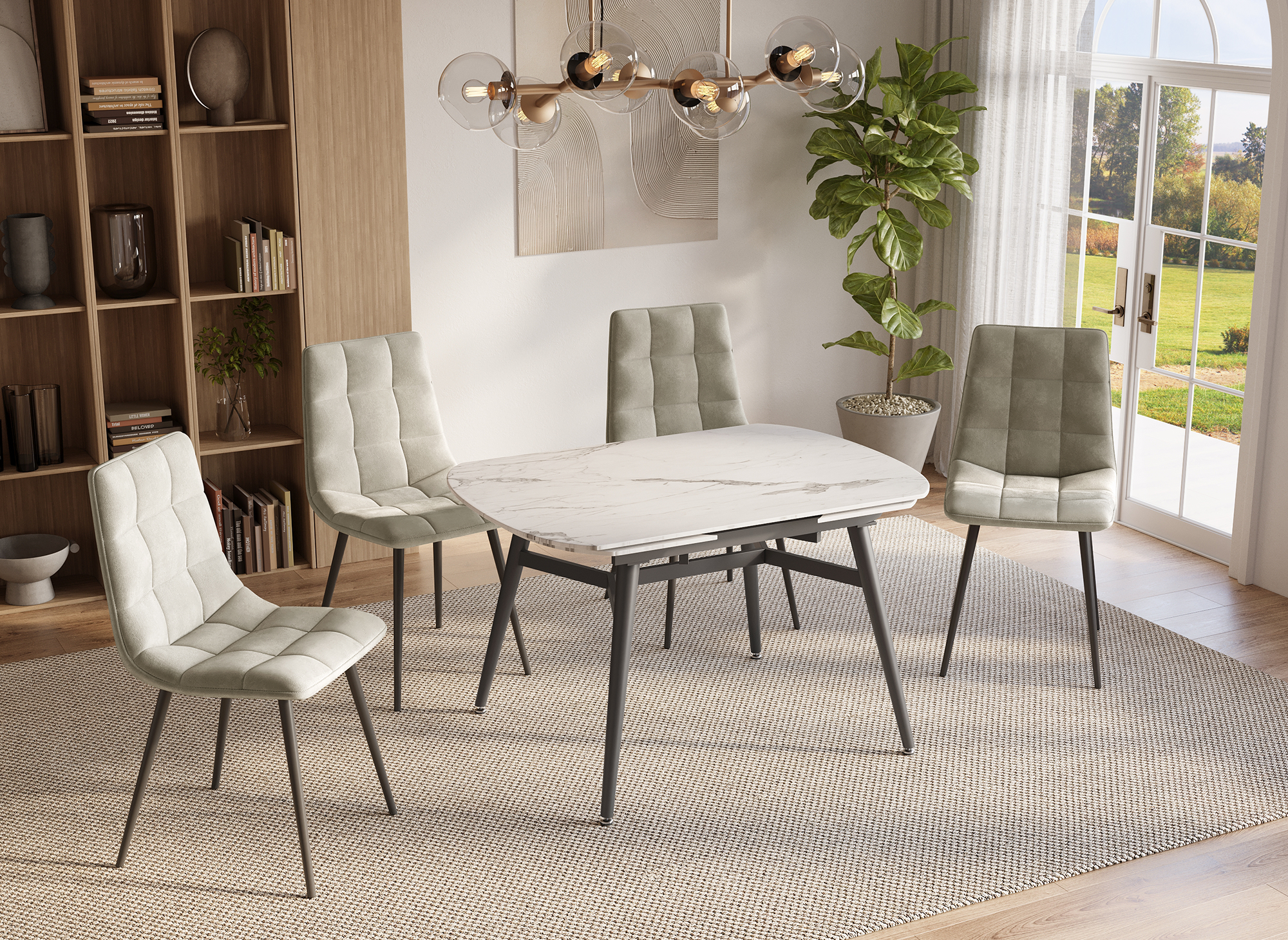 Table à manger rectangulaire extensible effet marbre JENA