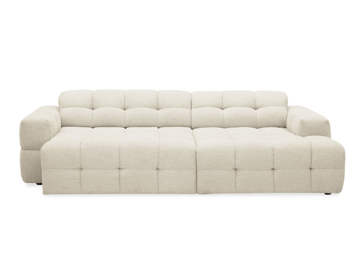 Divano angolare relax elettrico in velluto testurizzato beige FEDORA - Angolo destro