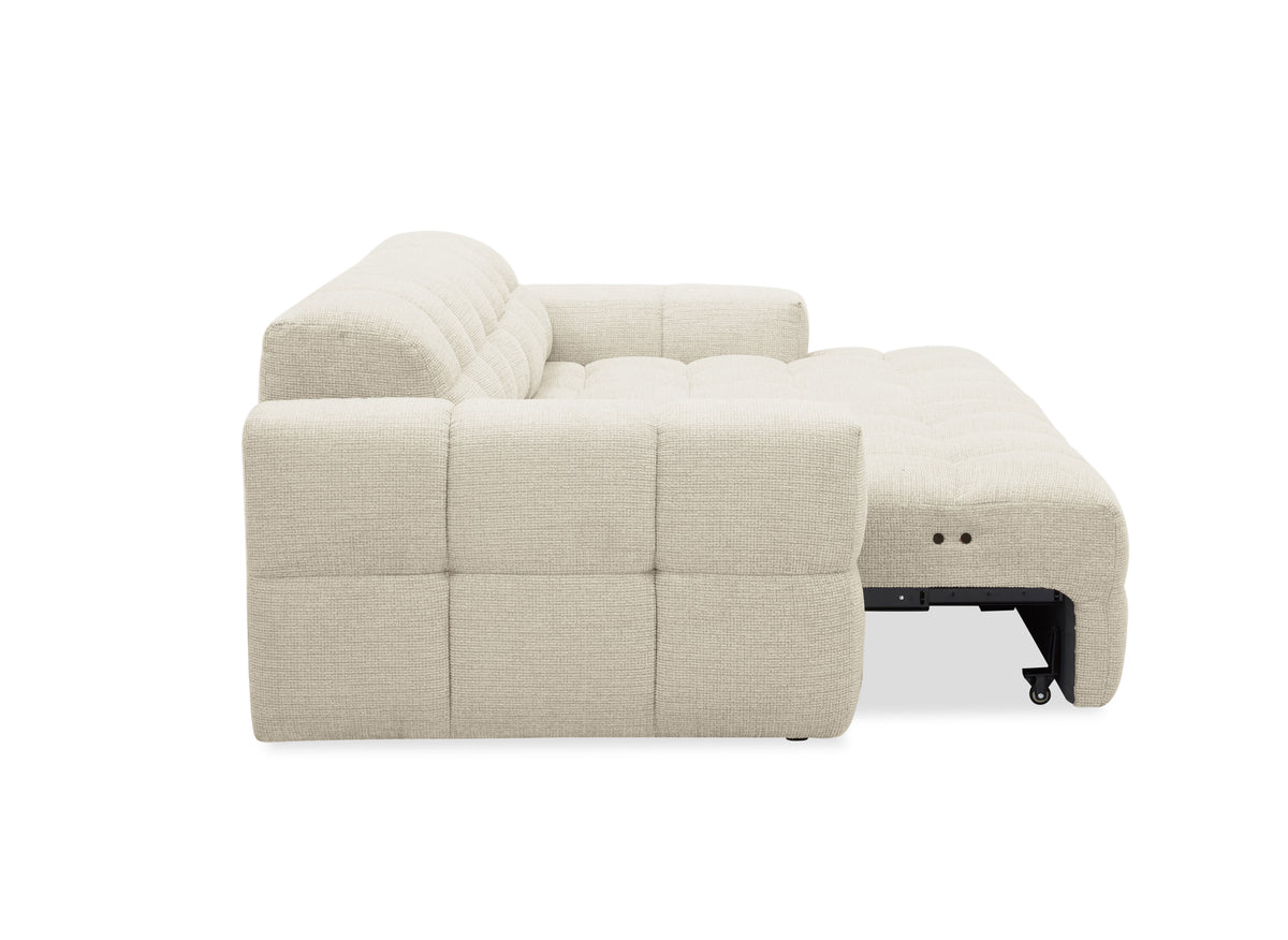 Divano angolare relax elettrico in velluto testurizzato beige FEDORA - Angolo destro