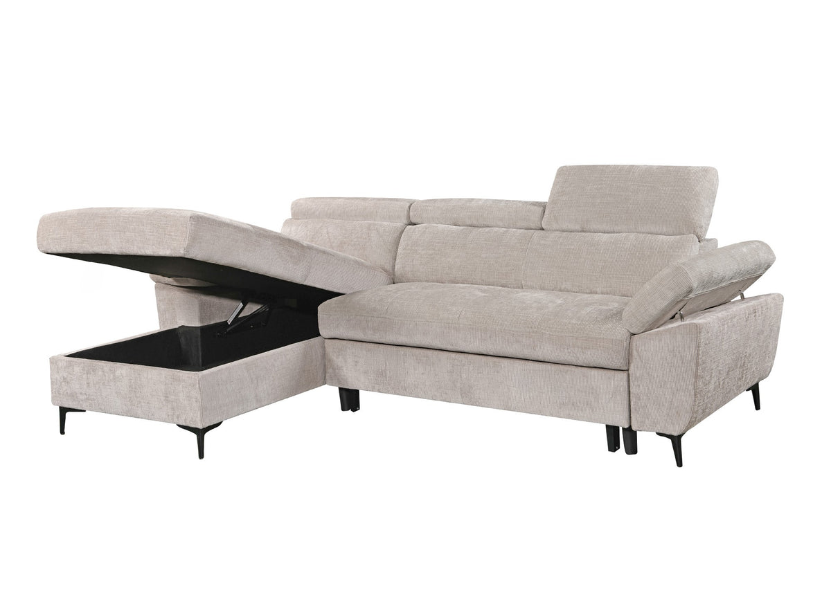Divano angolare trasformabile in velluto screziato beige MONICA - Angolo sinistro