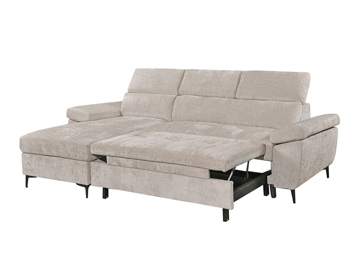 Divano angolare trasformabile in velluto screziato beige MONICA - Angolo sinistro