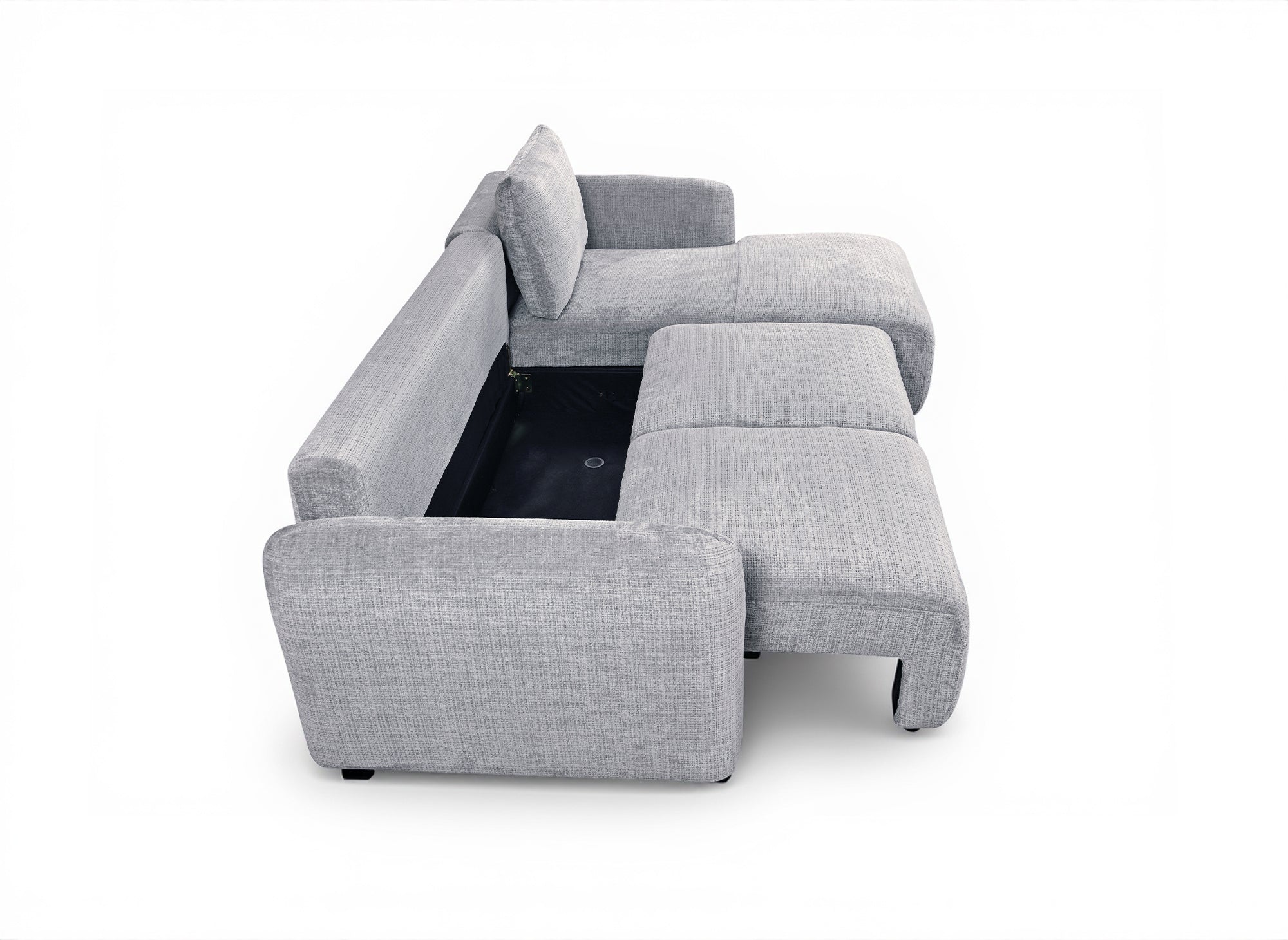 Divano angolare trasformabile con cassapanca in velluto mélange grigio MARLA - Angolo retto