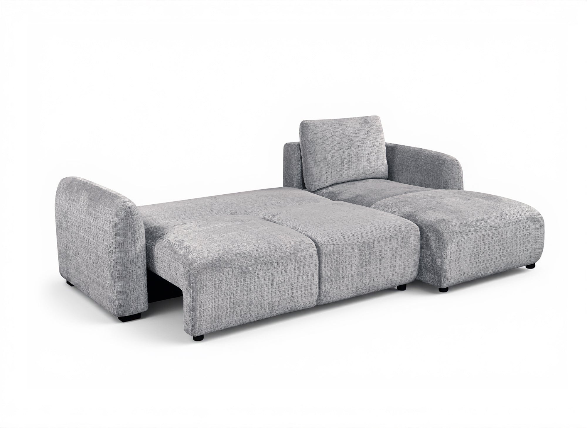 Divano angolare trasformabile con cassapanca in velluto mélange grigio MARLA - Angolo retto