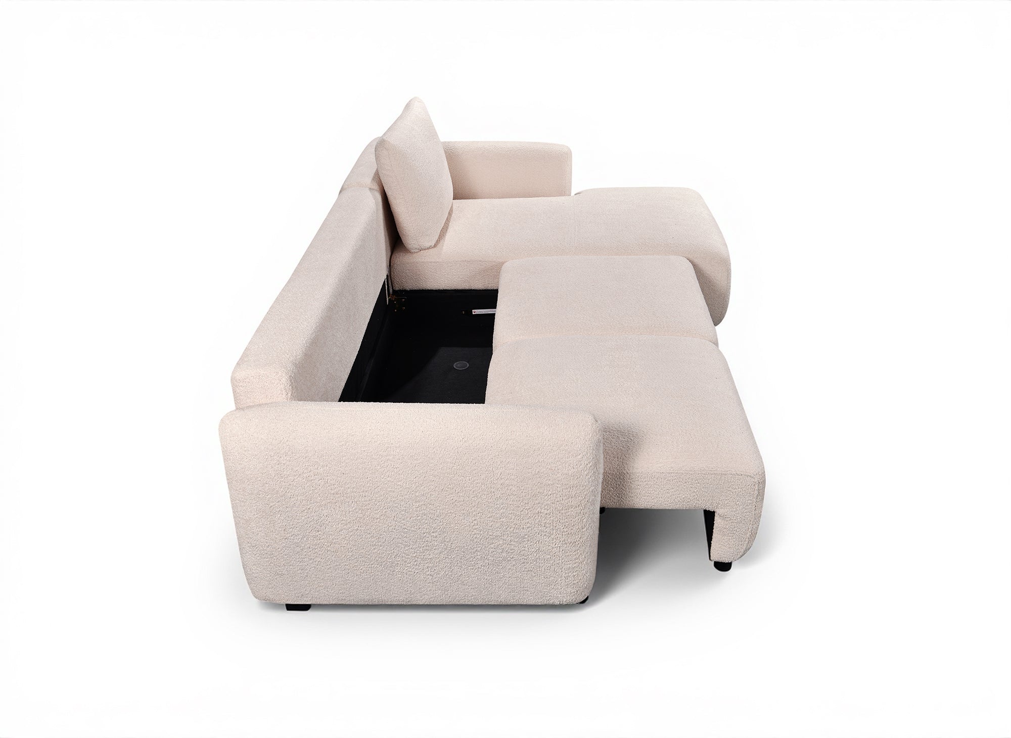 Divano angolare trasformabile con cassapanca in tessuto spugna beige MARLA - Angolo retto