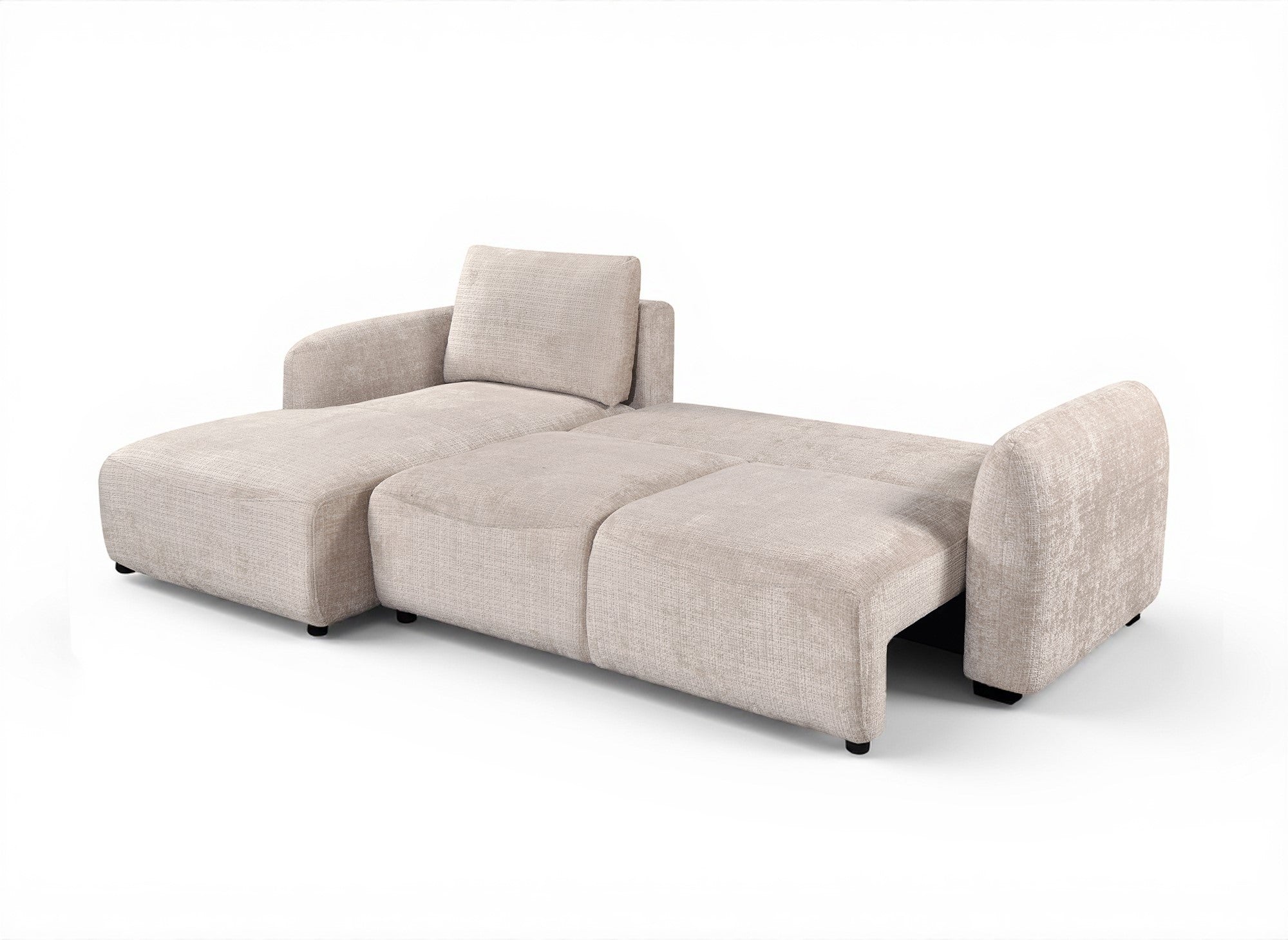 Divano angolare trasformabile con cassapanca in velluto screziato beige MARLA - Angolo sinistro