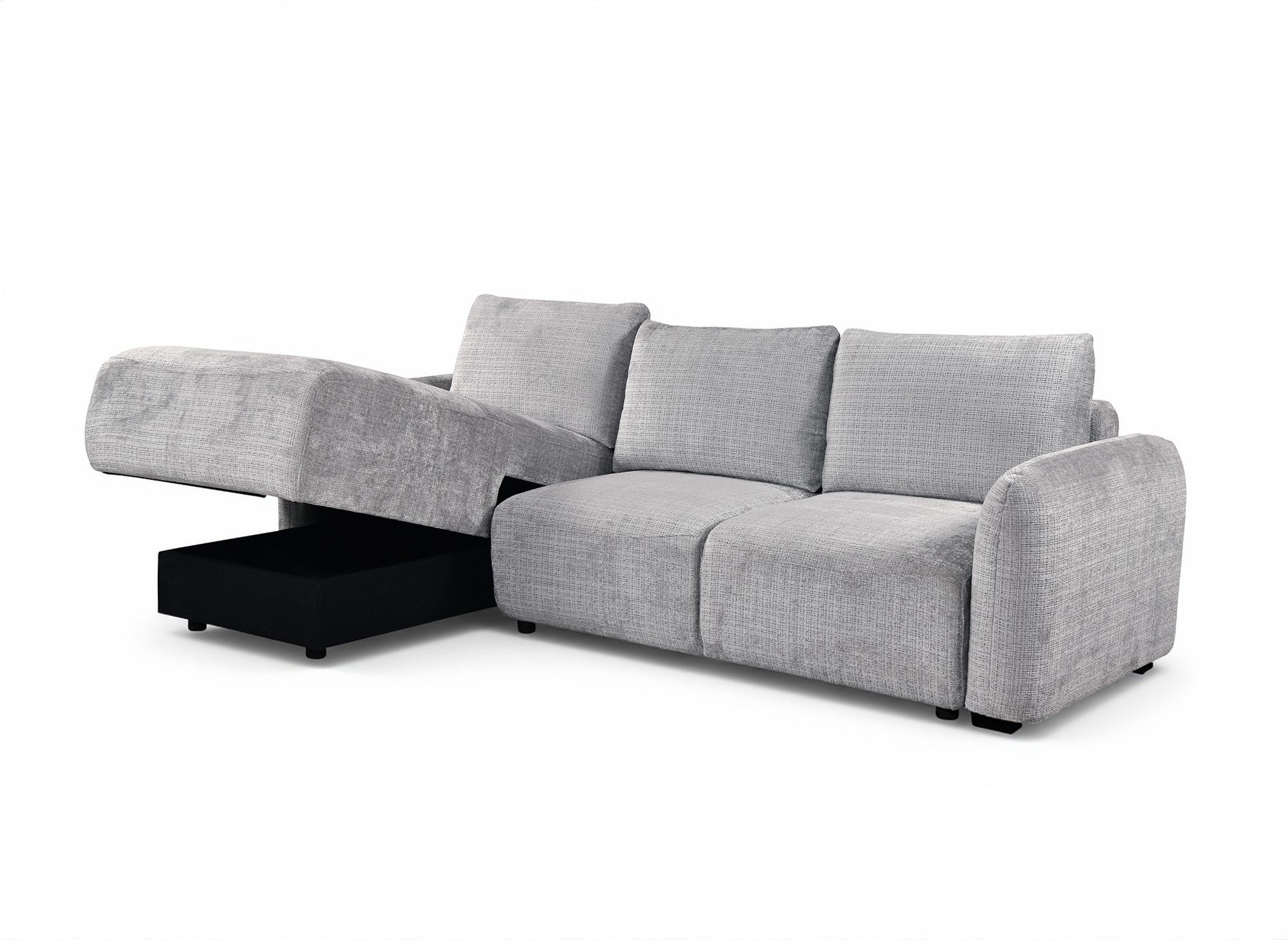 Divano angolare trasformabile con cassapanca in velluto mélange grigio MARLA - Angolo sinistro