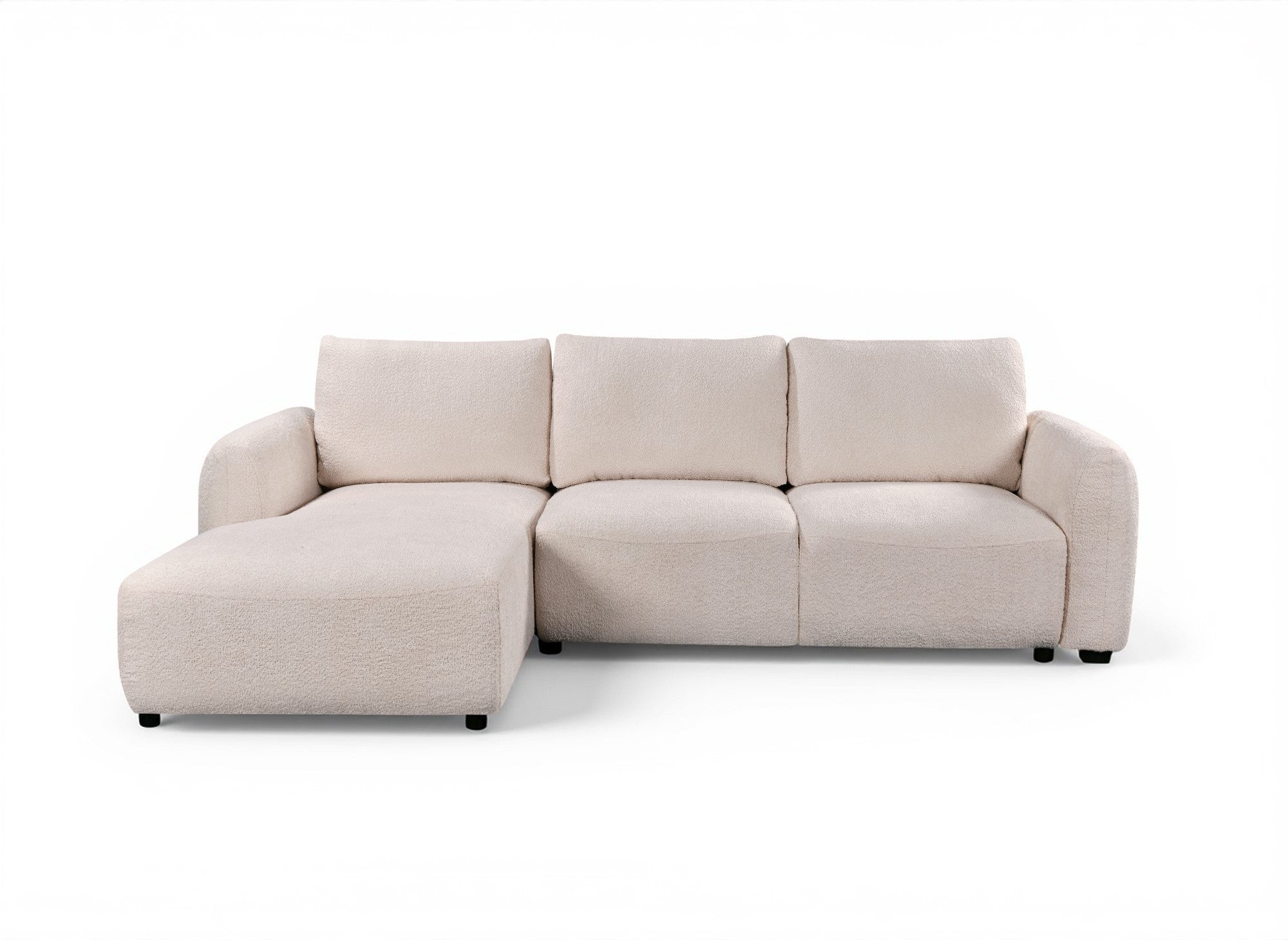 Divano angolare trasformabile con cassapanca in tessuto spugna beige MARLA - Angolo sinistro