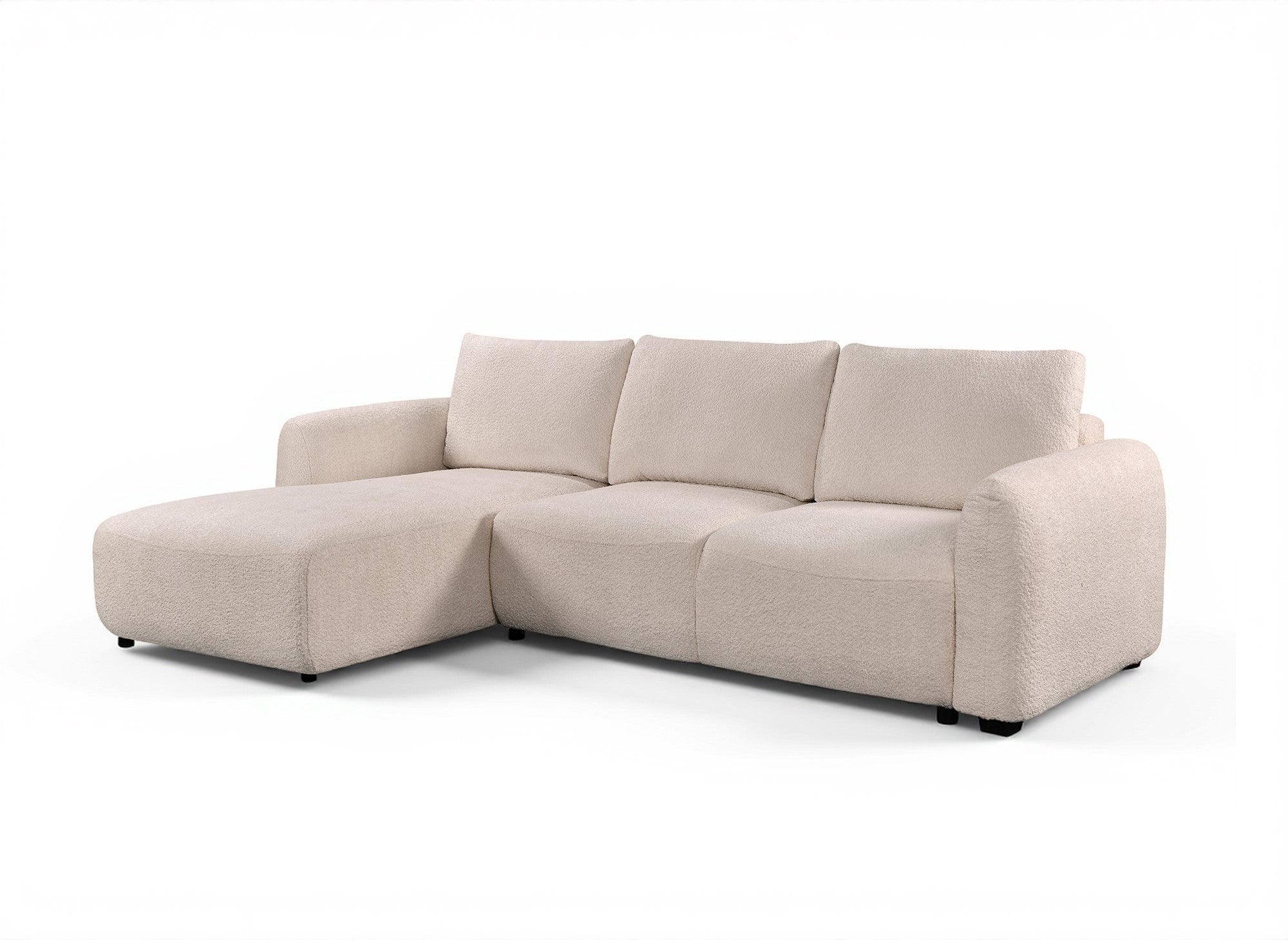 Divano angolare trasformabile con cassapanca in tessuto spugna beige MARLA - Angolo sinistro