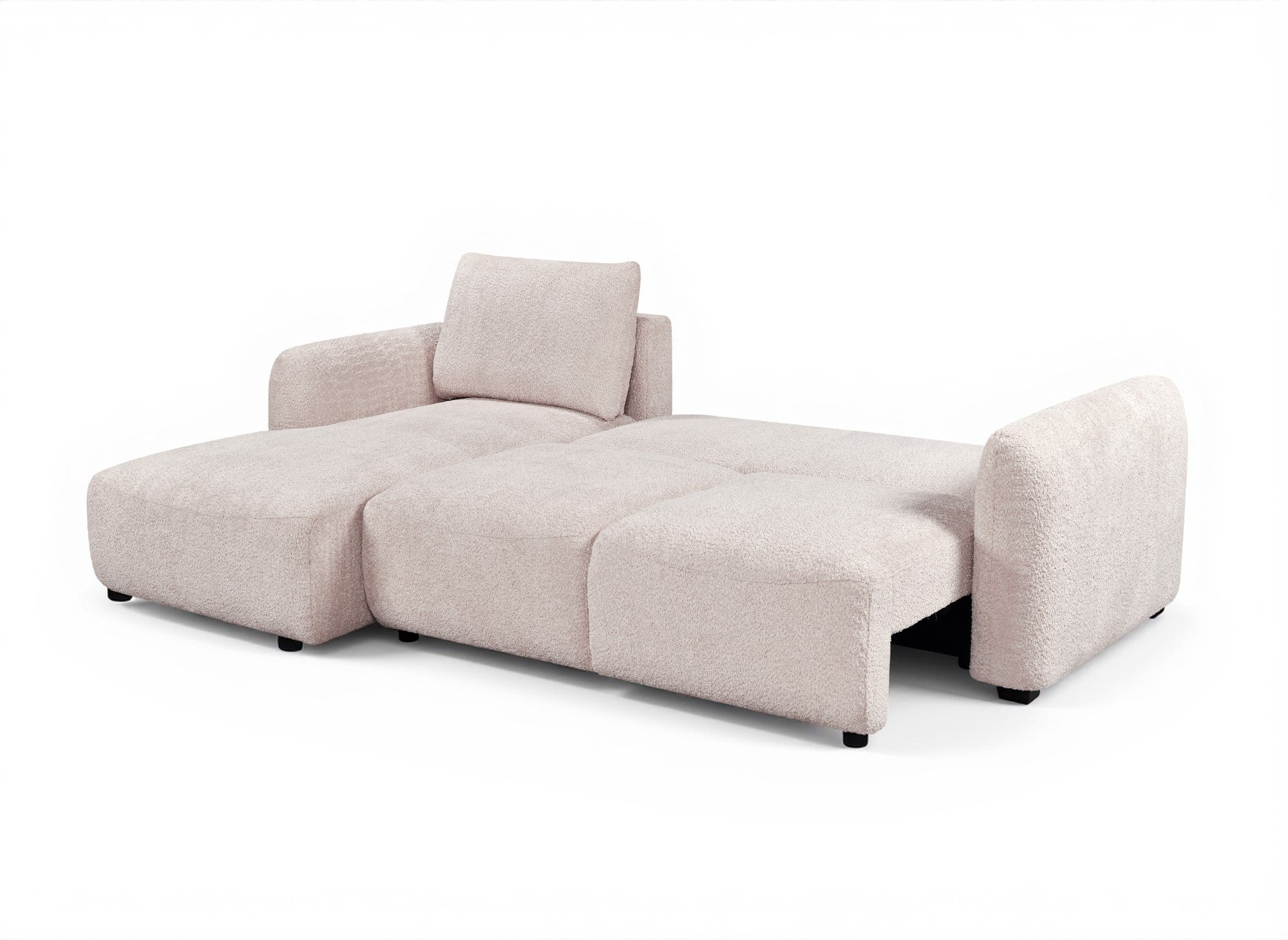 Divano angolare trasformabile con cassapanca in tessuto spugna beige MARLA - Angolo sinistro