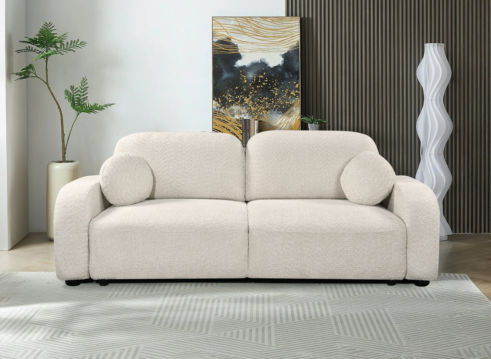 Divano trasformabile a 3 posti in tessuto French terry color écru MAYORA