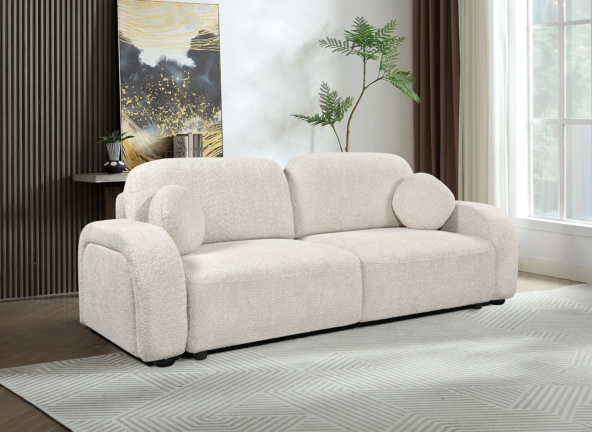 Divano trasformabile a 3 posti in tessuto French terry color écru MAYORA