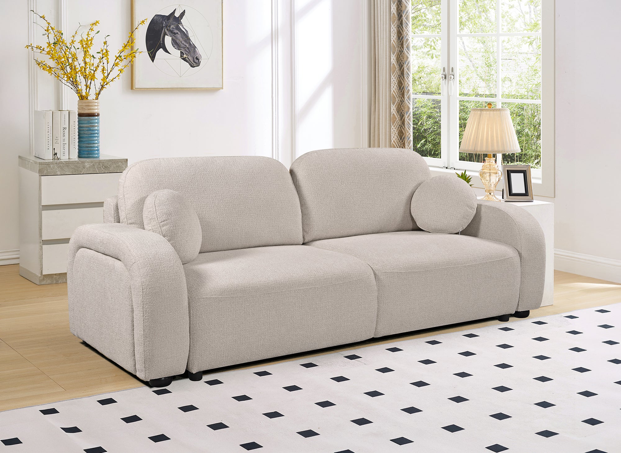 Divano trasformabile a 3 posti in tessuto spugna beige MAYORA