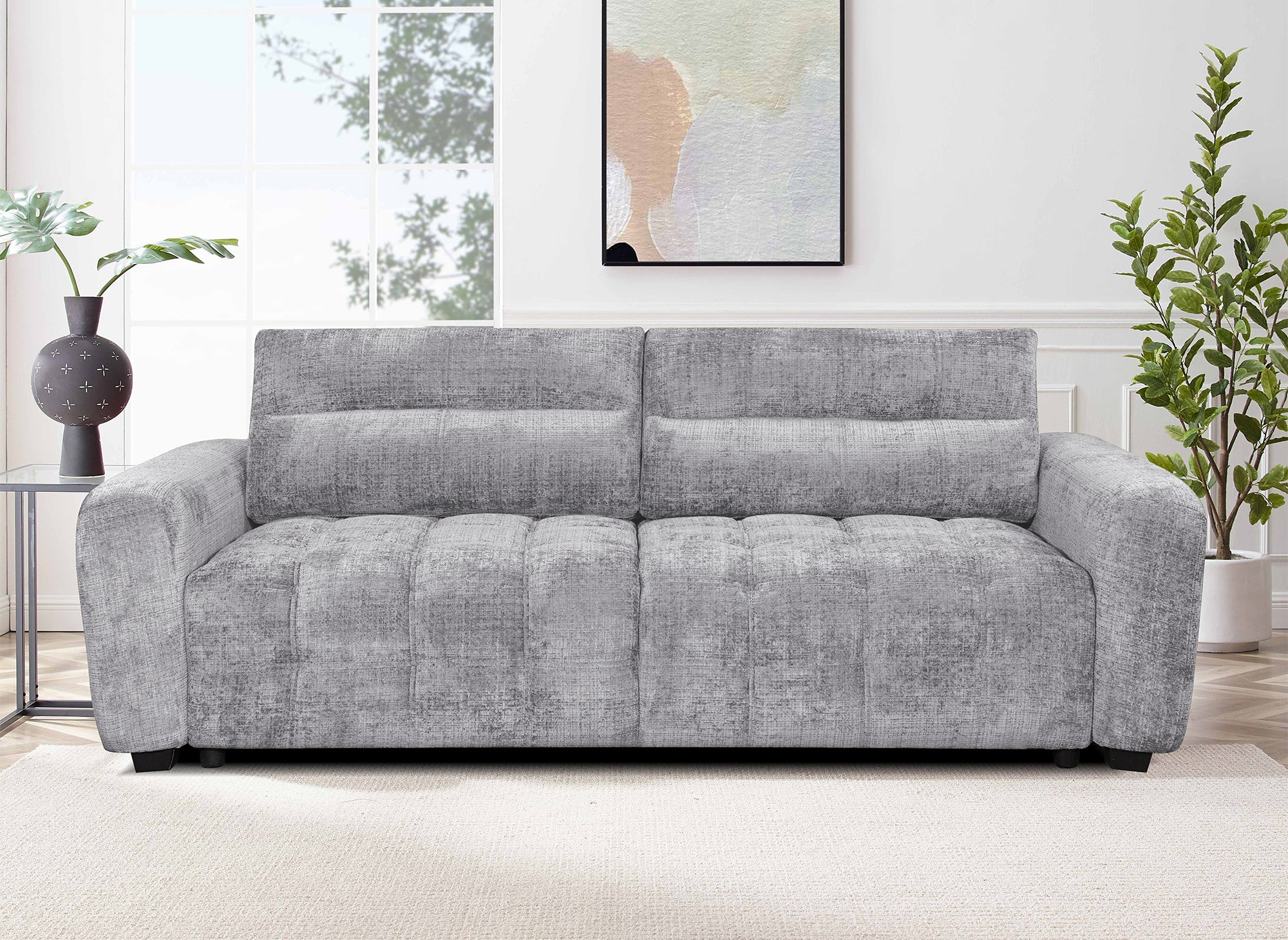 Divano trasformabile con cassapanca a 3 posti in velluto screziato grigio RALYA