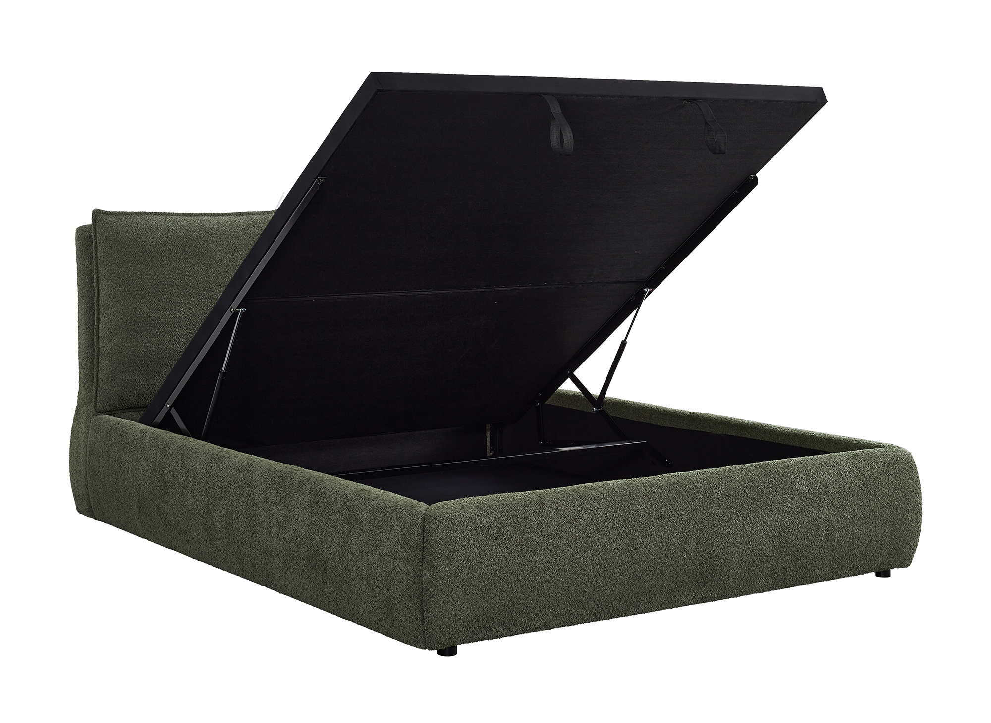 Lit coffre en tissu bouclette vert olive 180x200 cm MELY