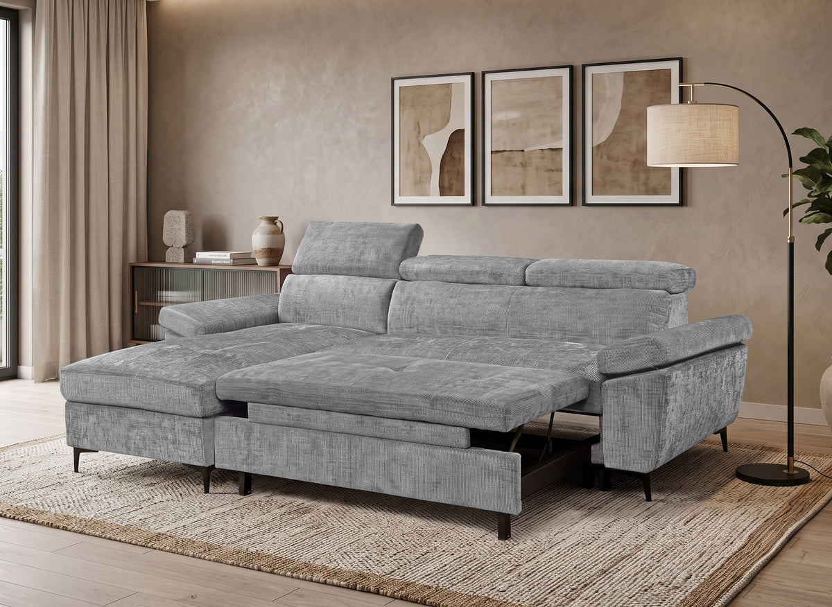 Divano angolare trasformabile in velluto screziato grigio scuro MONICA - Angolo sinistro