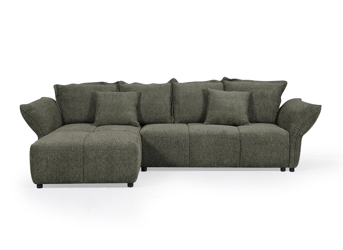 Divano angolare reversibile trasformabile in velluto intrecciato verde oliva BELINE