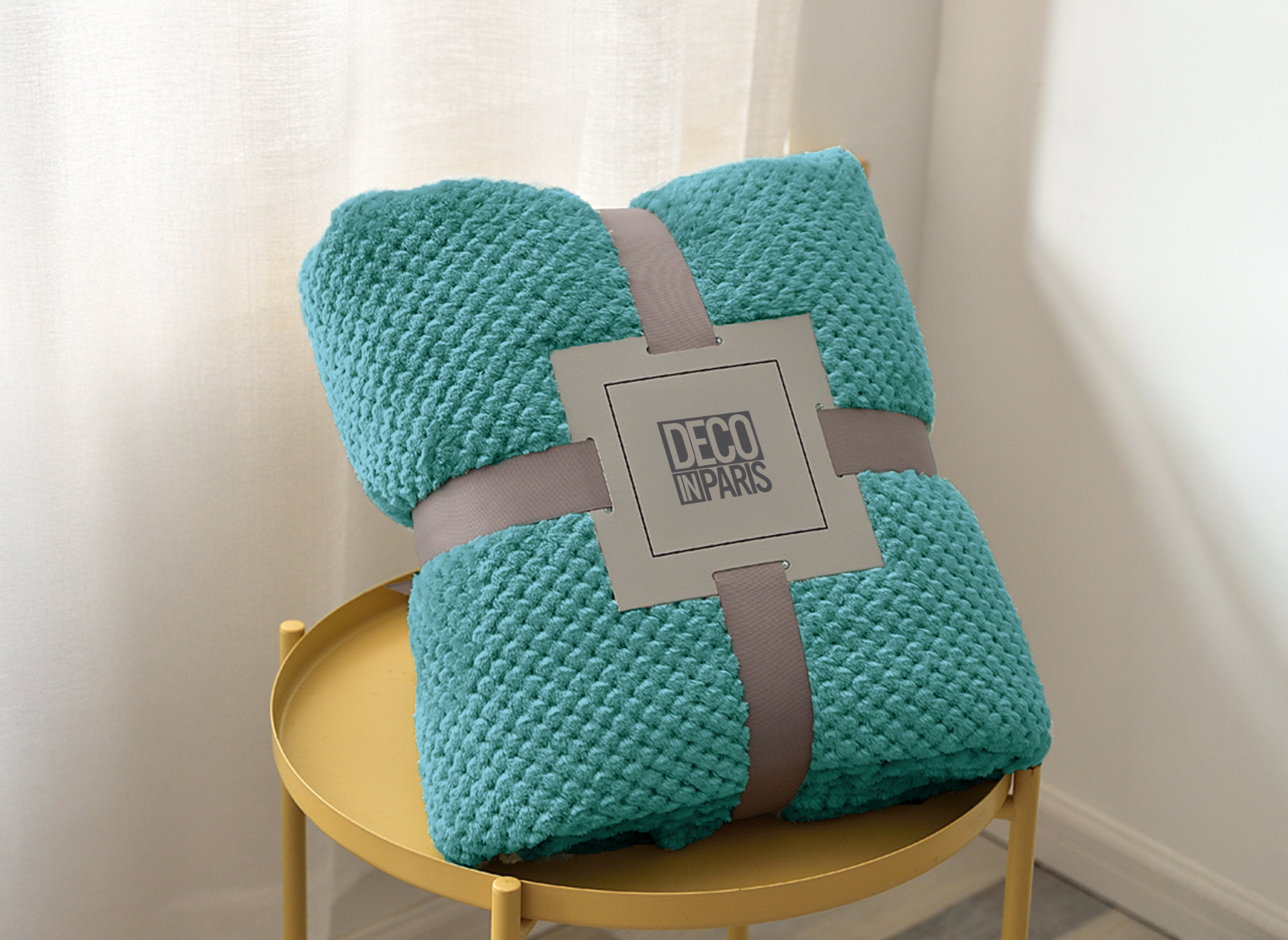 Plaid à franges en tissu effet cachemire vert 150x200 cm OTYS