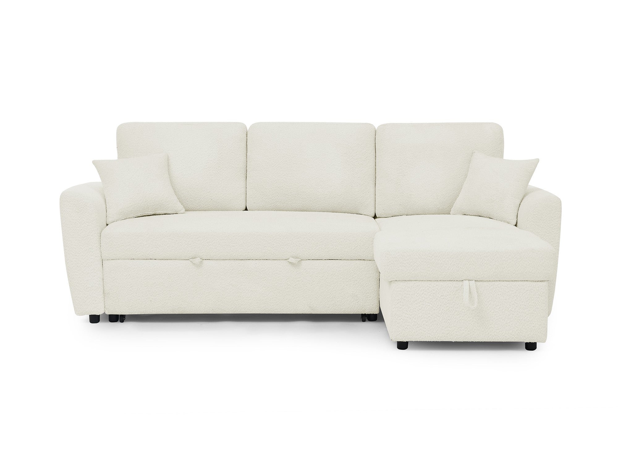 Divano angolare trasformabile e reversibile con cassapanca in tessuto spugna beige ADRYEN