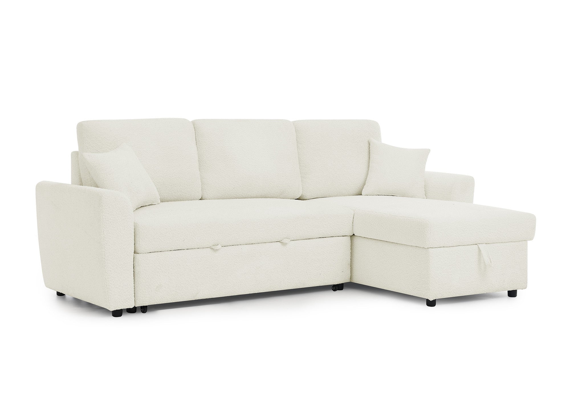 Divano angolare trasformabile e reversibile con cassapanca in tessuto spugna beige ADRYEN