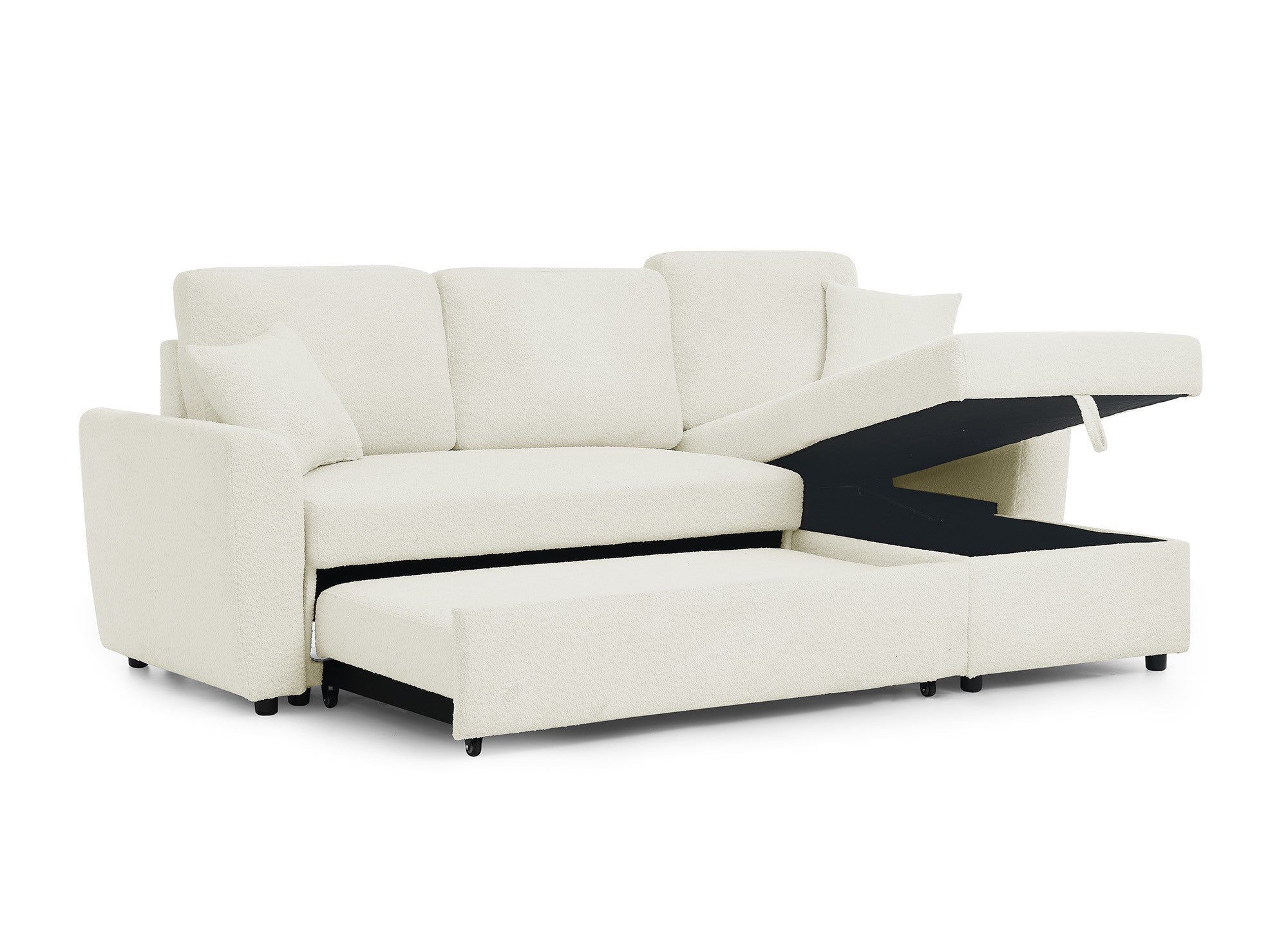 Divano angolare trasformabile e reversibile con cassapanca in tessuto spugna beige ADRYEN