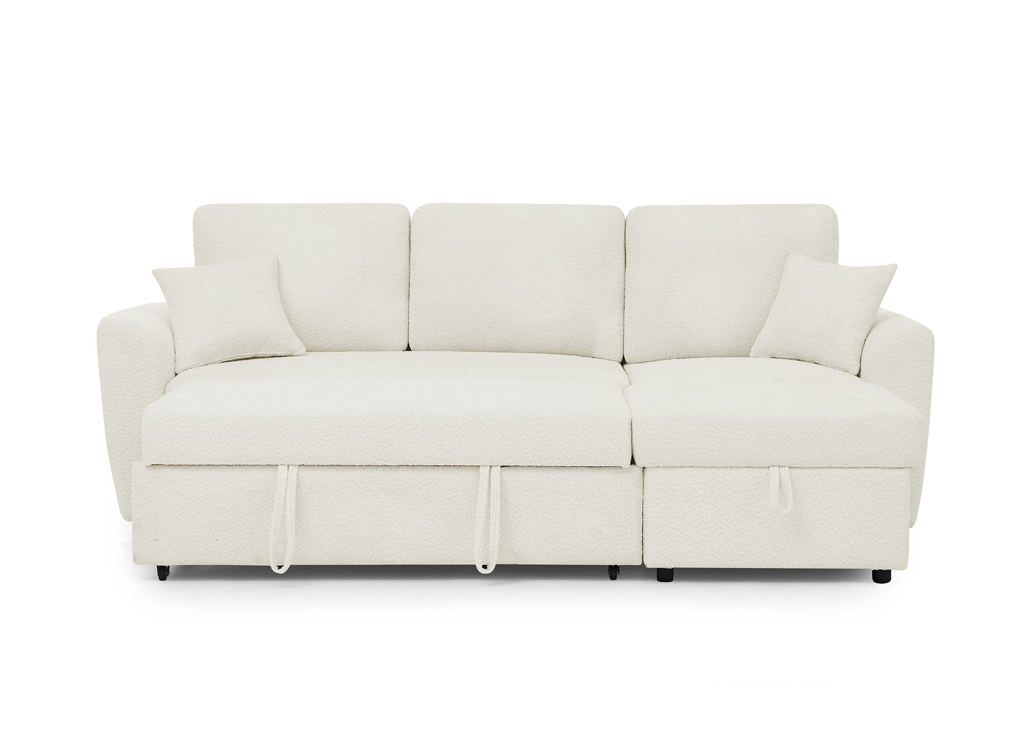 Divano angolare trasformabile e reversibile con cassapanca in tessuto spugna beige ADRYEN