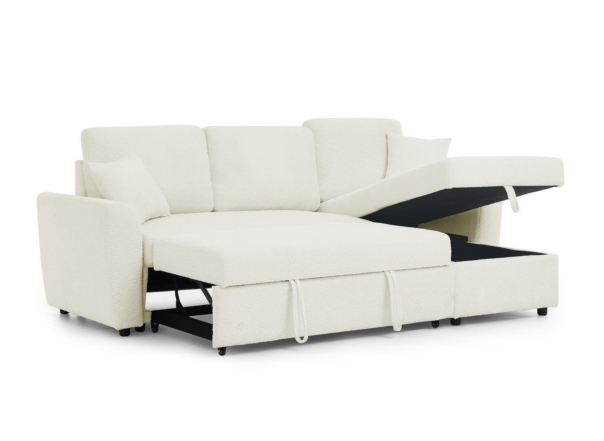 Divano angolare trasformabile e reversibile con cassapanca in tessuto spugna beige ADRYEN