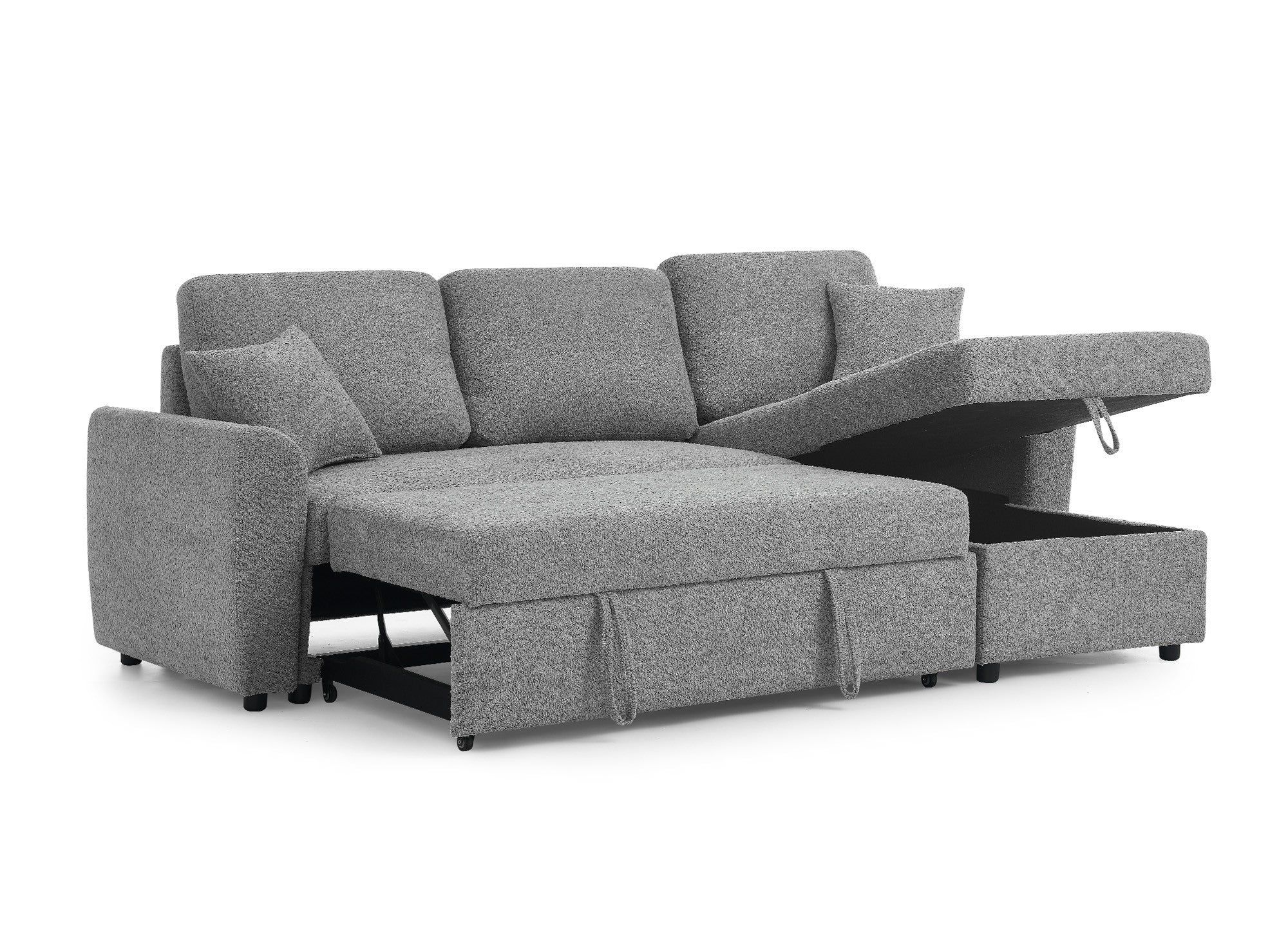 Canapé d'angle convertible et réversible avec coffre en tissu bouclette gris ADRYEN