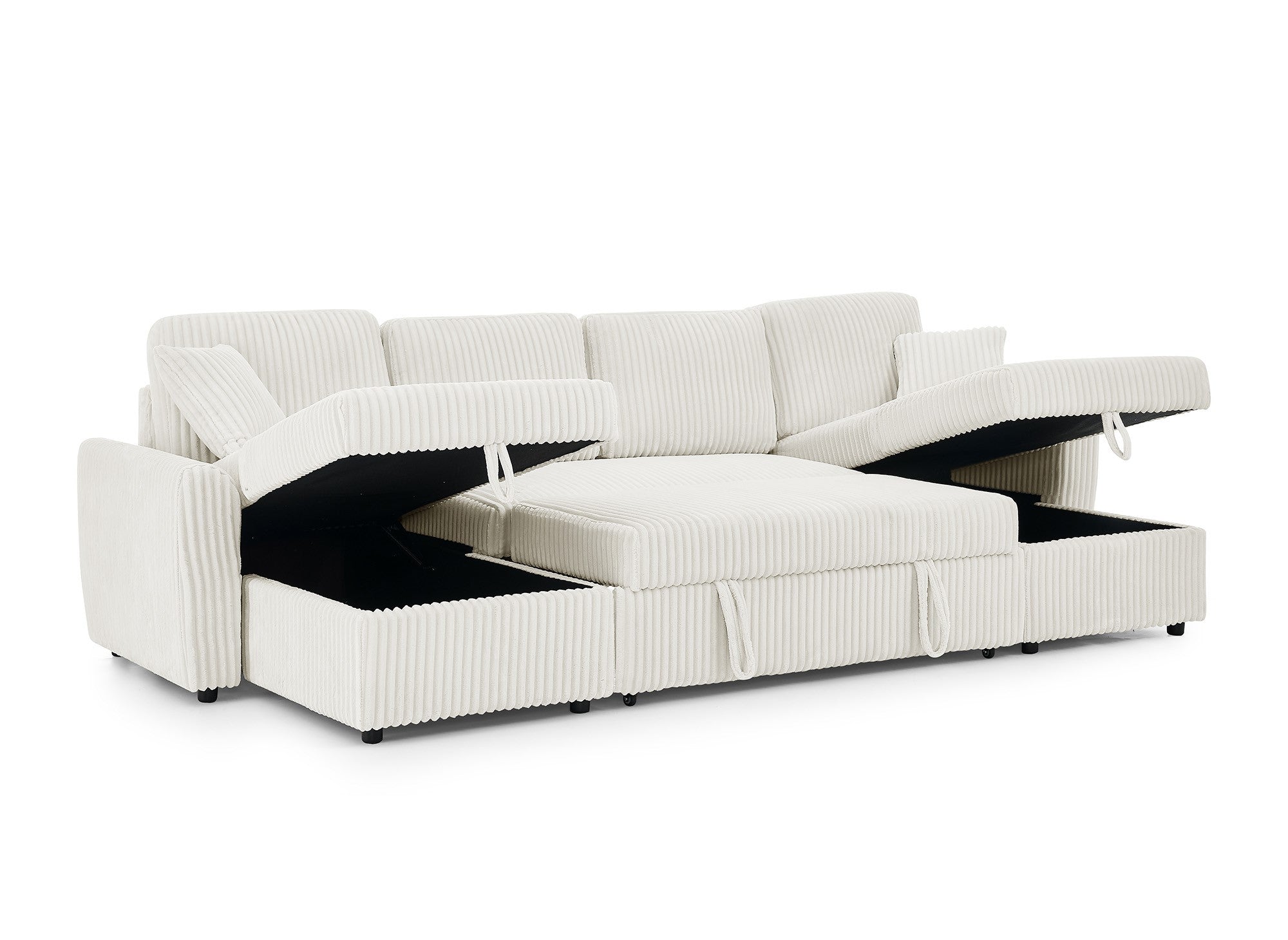 Divano convertibile panoramico ADRYEN in velluto a coste spesso beige con cassapanche