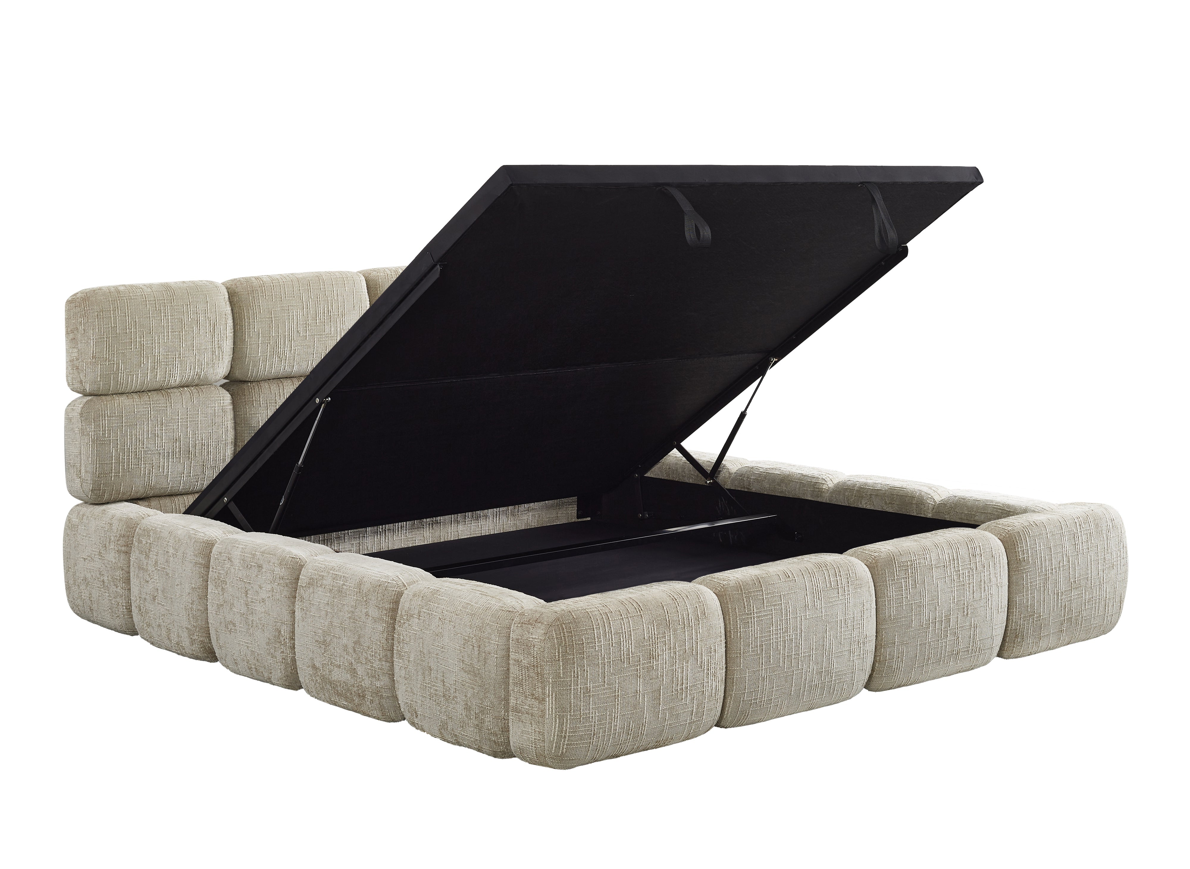 Lit coffre en velours chiné taupe 140x190 cm BUBBLE