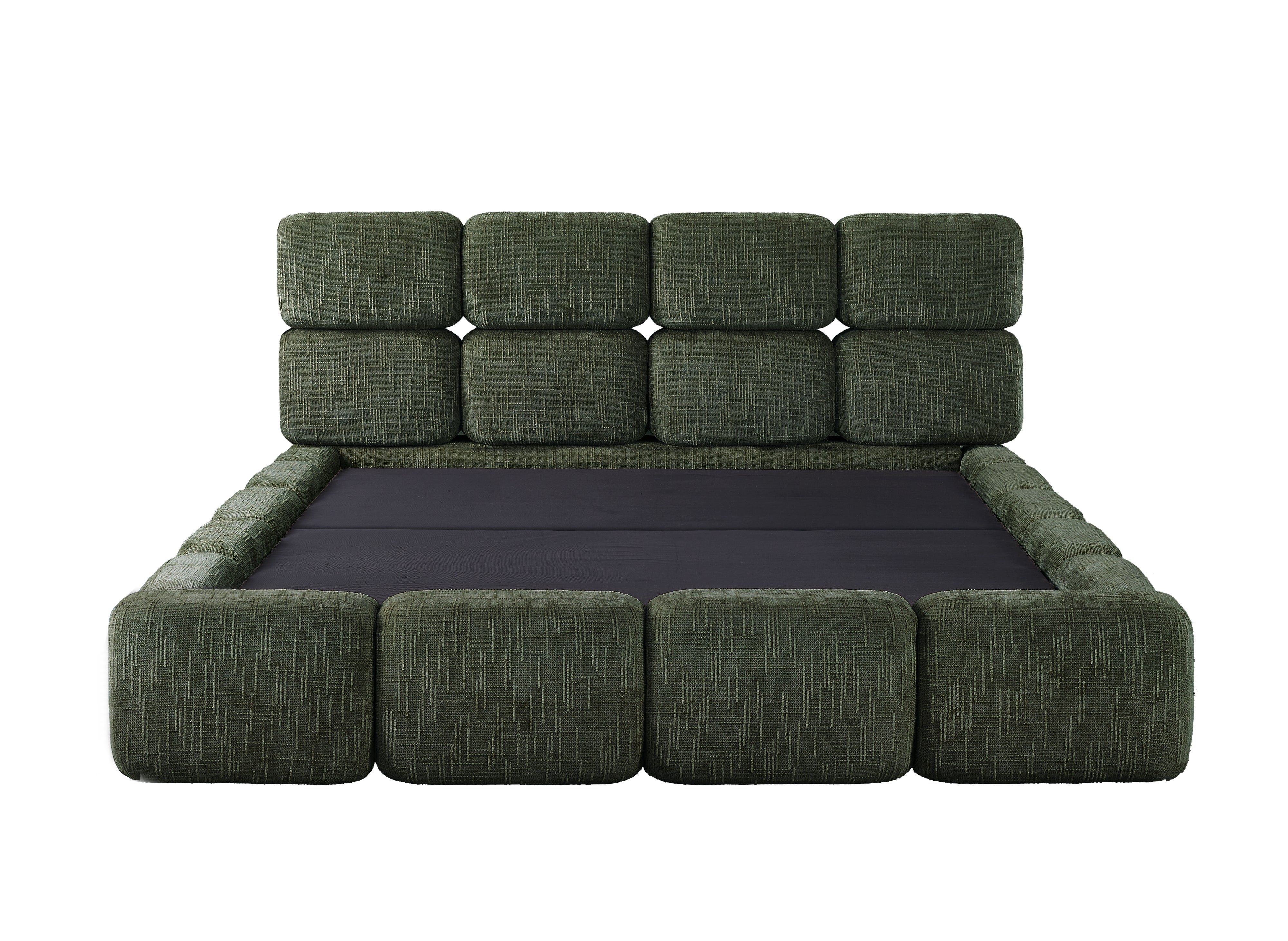Lit coffre en velours chiné vert olive 140x190 cm BUBBLE