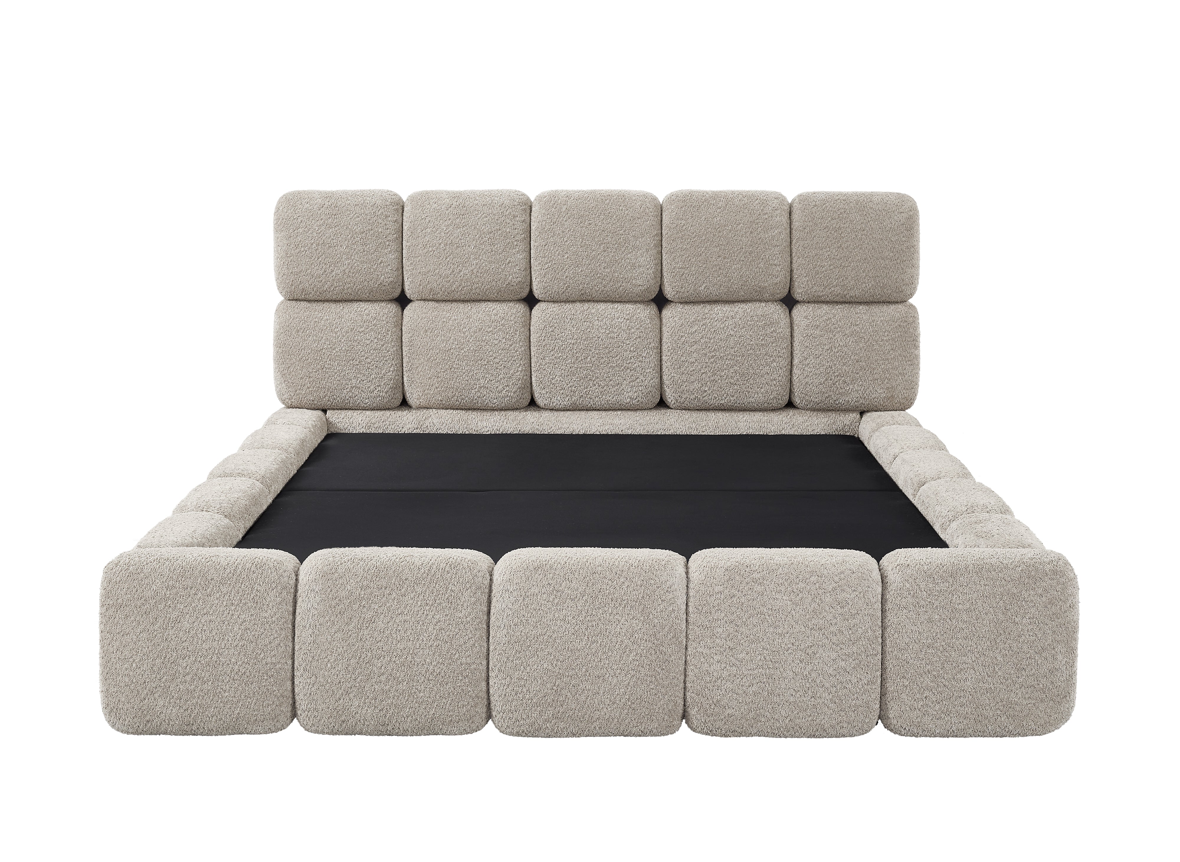 Lit coffre tissu bouclette taupe 180x200 cm BUBBLE