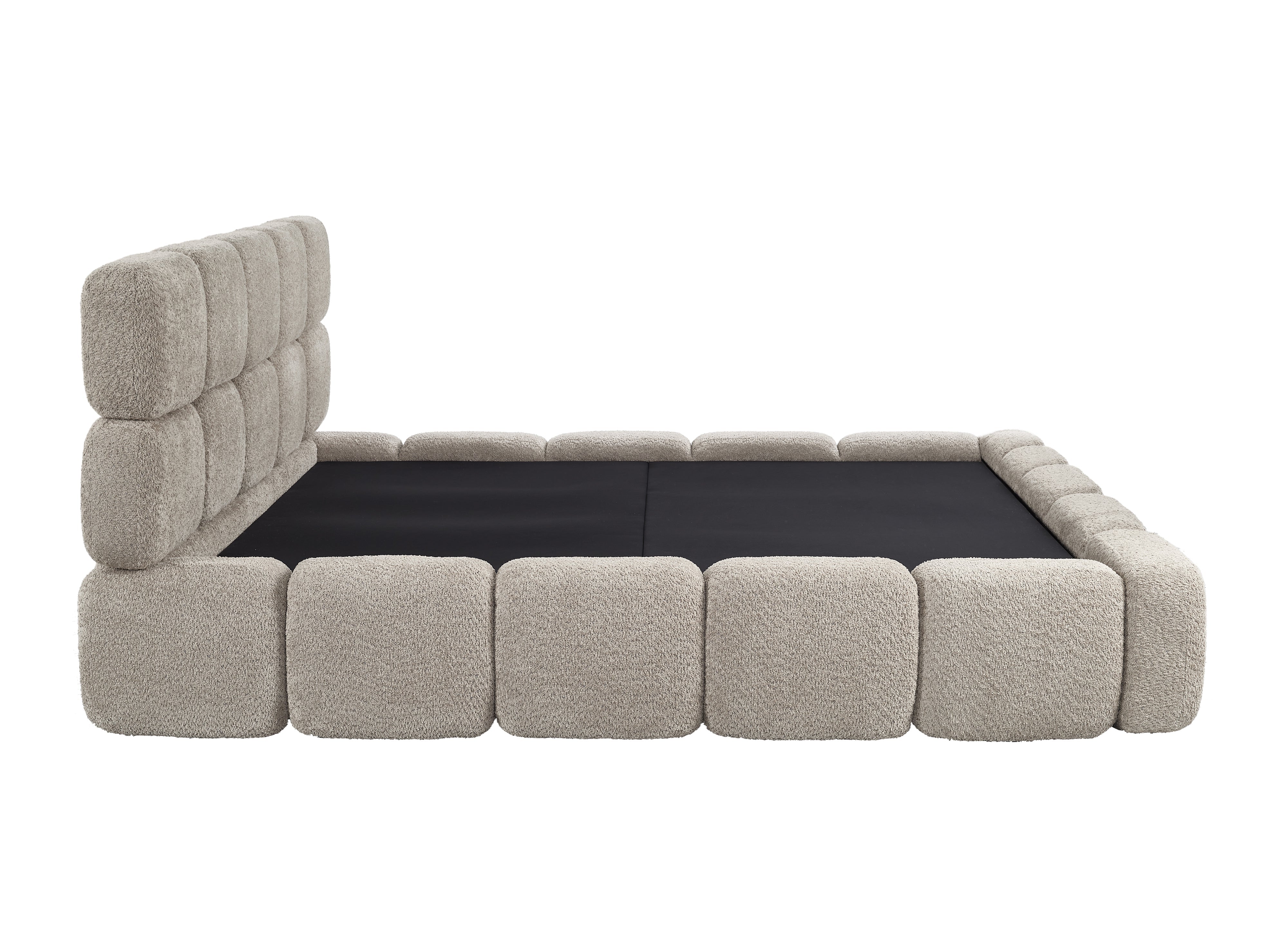 Lit coffre tissu bouclette taupe 180x200 cm BUBBLE